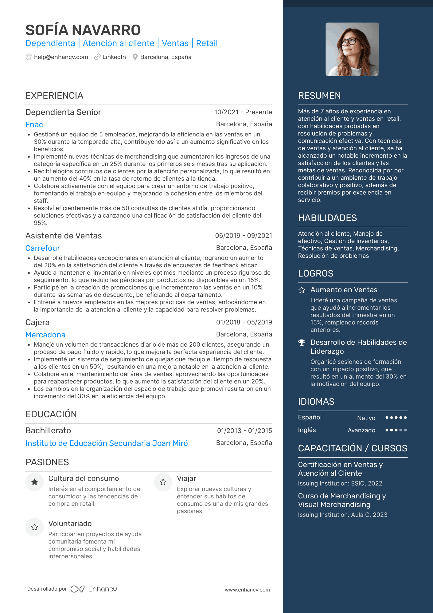 Dependienta | Atención al cliente | Ventas | Retail Ejemplo de CV