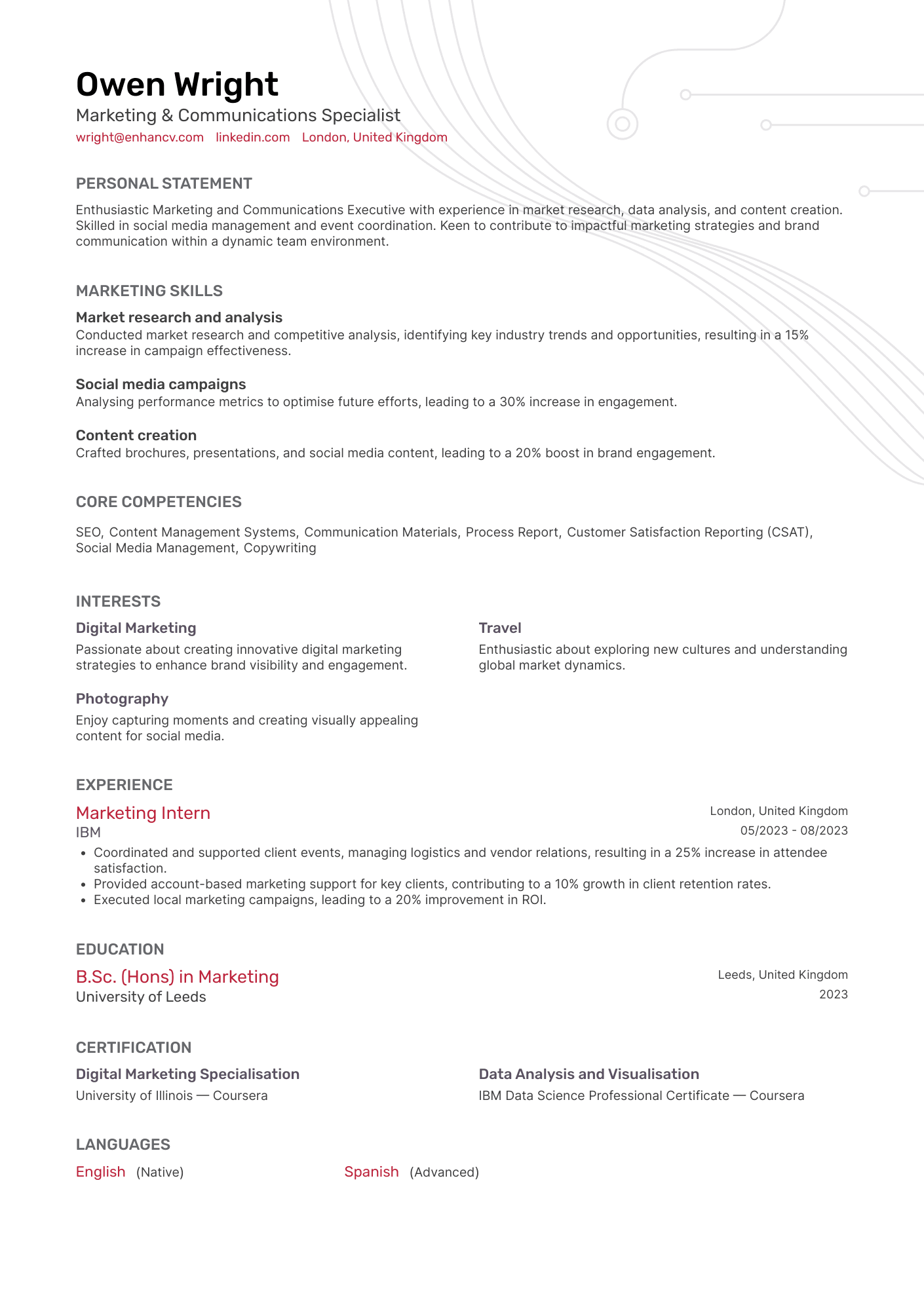 Marketing &amp; Communications Specialist resume example