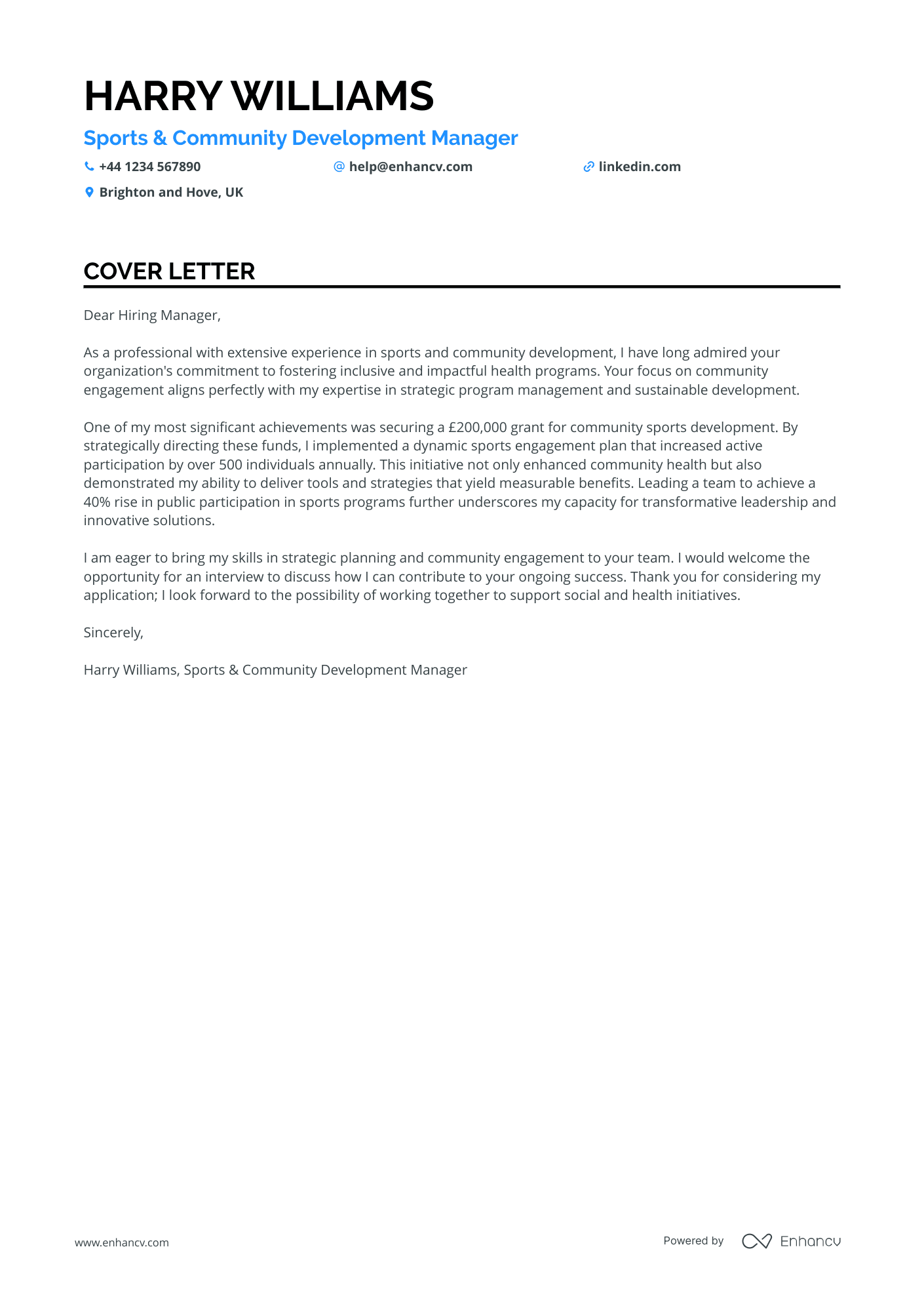 Sports cover letter example