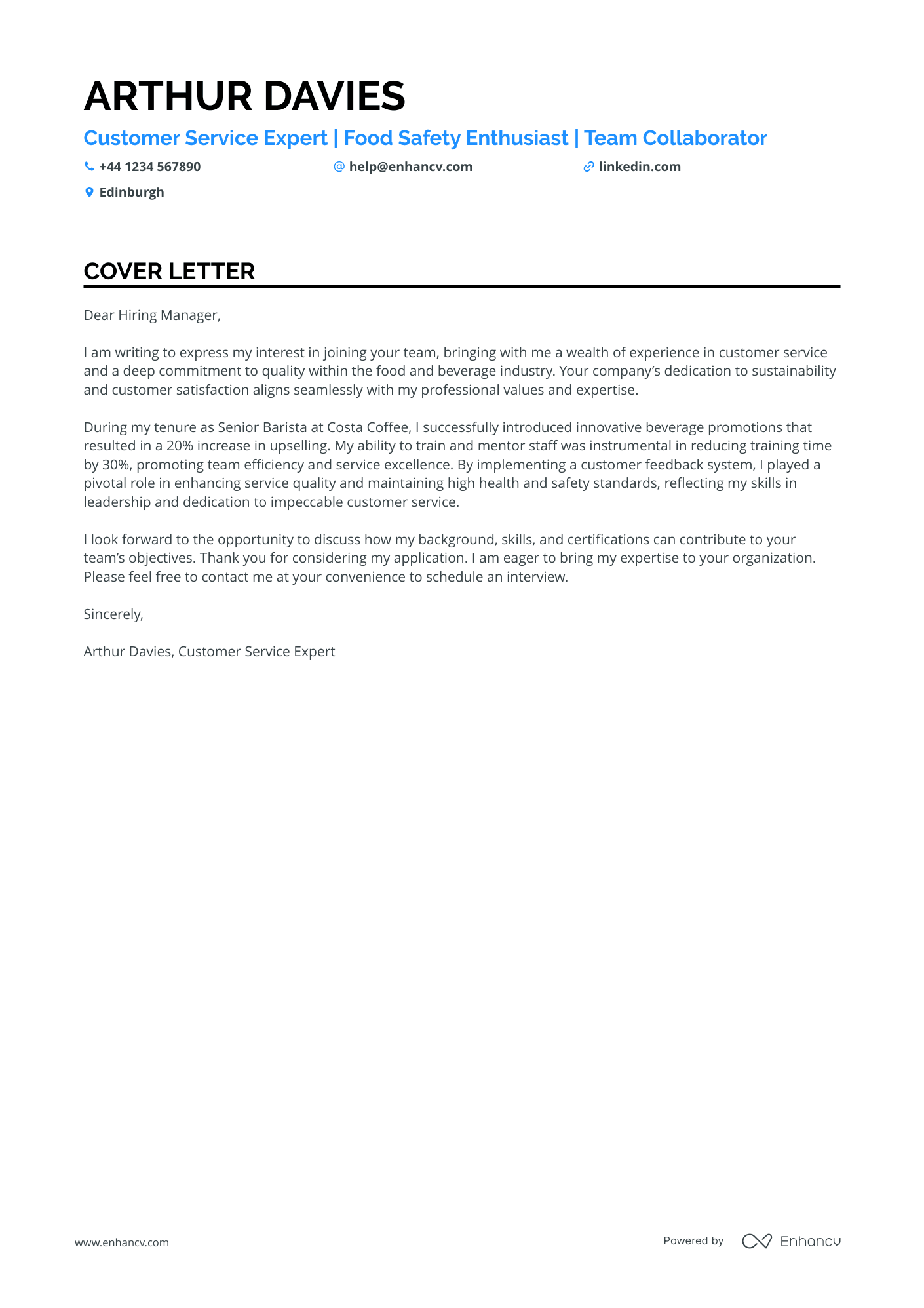 Coffee shop cover letter example