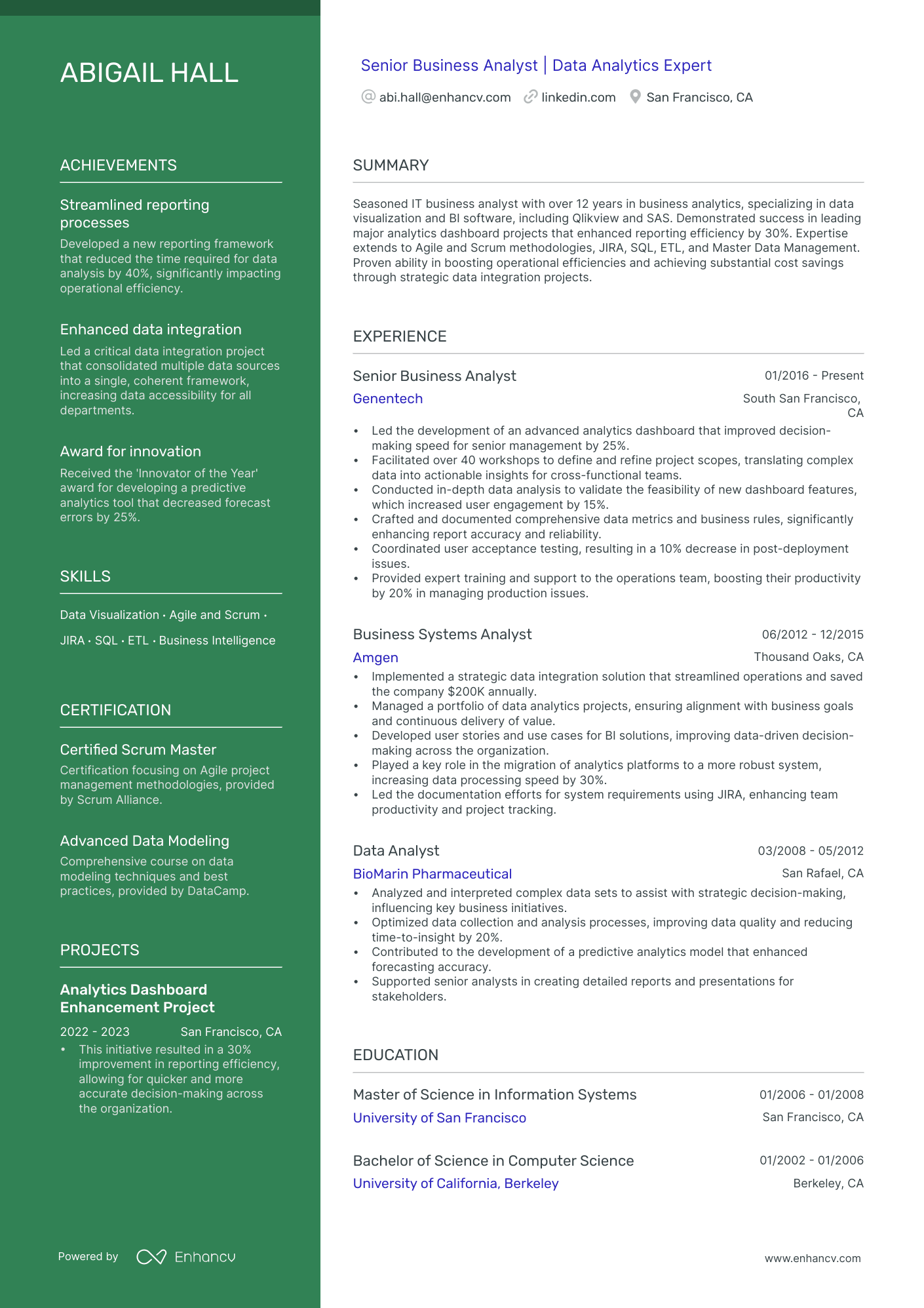 Senior Business Analyst | Data Analytics Expert resume example