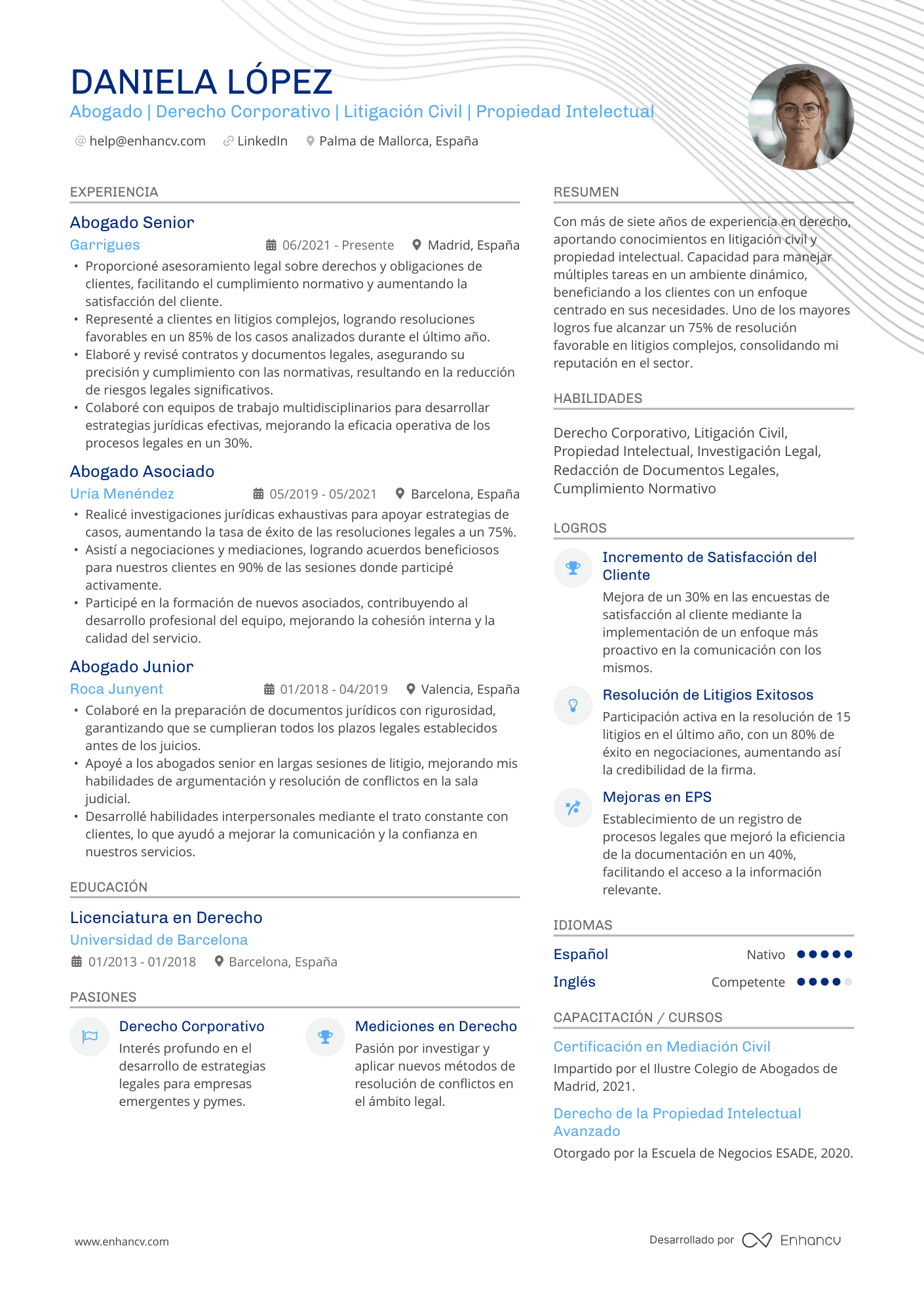 Abogado | Derecho Corporativo | Litigación Civil | Propiedad Intelectual Ejemplo de CV