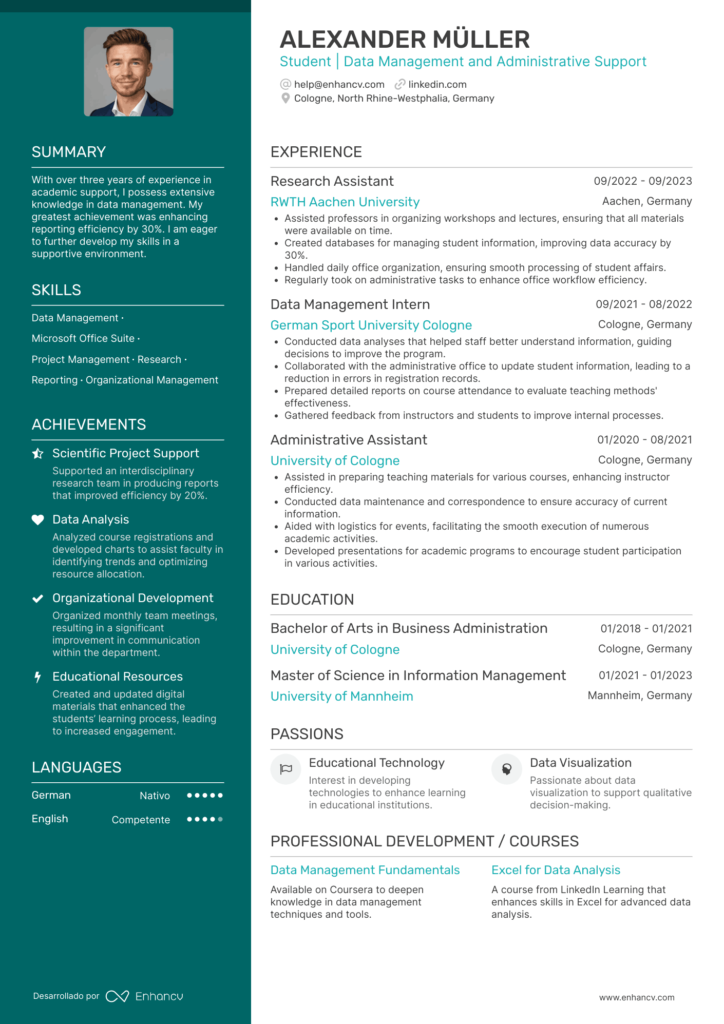Student | Data Management and Administrative Support Lebenslauf Beispiel