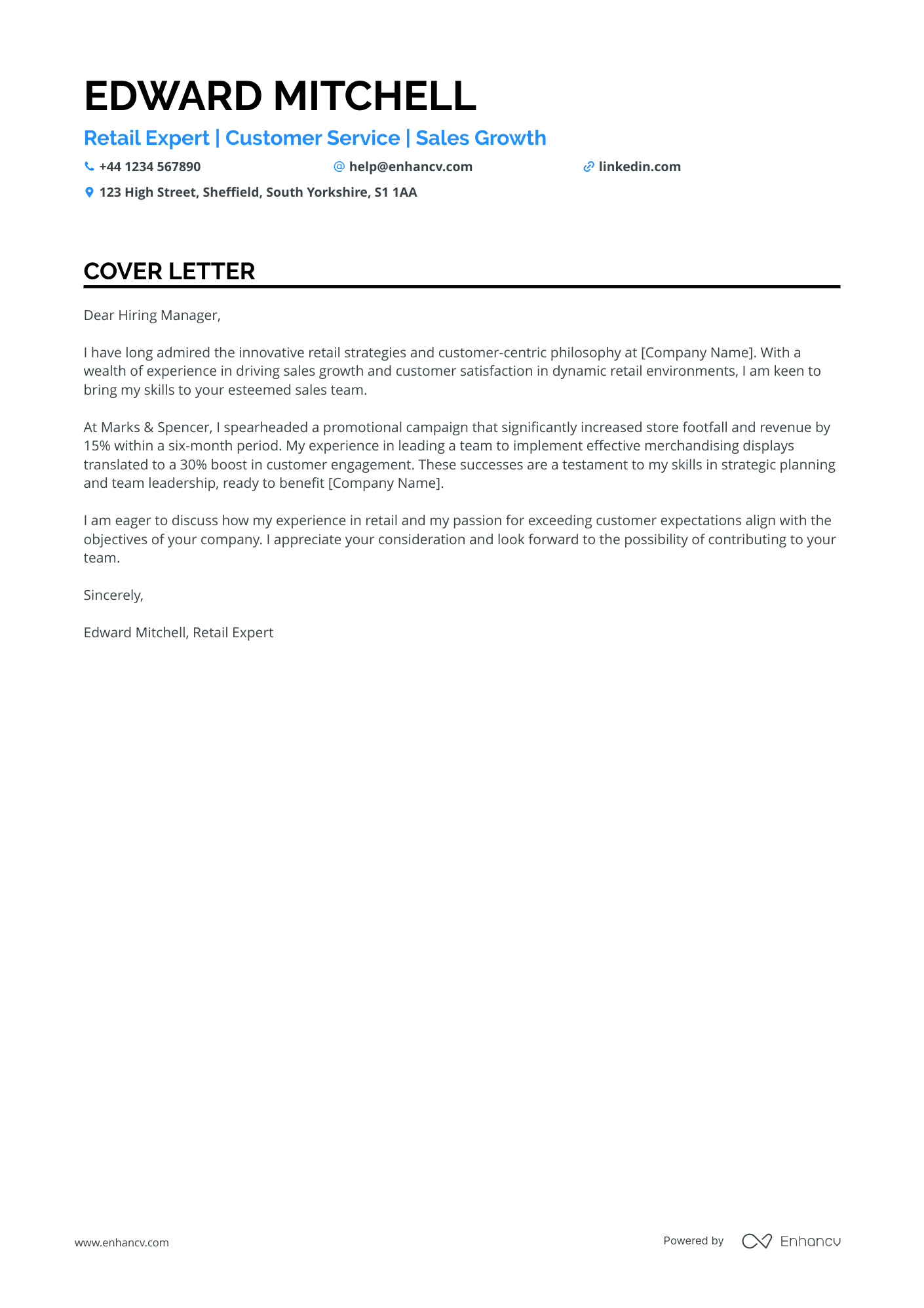 Shop assistant cover letter example