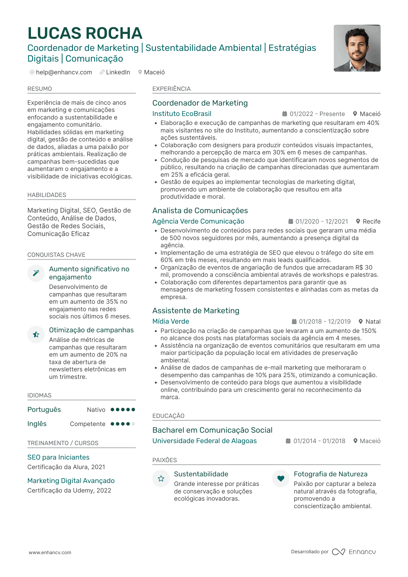 Coordenador de Marketing | Sustentabilidade Ambiental | Estratégias Digitais | Comunicação Exemplo de CV