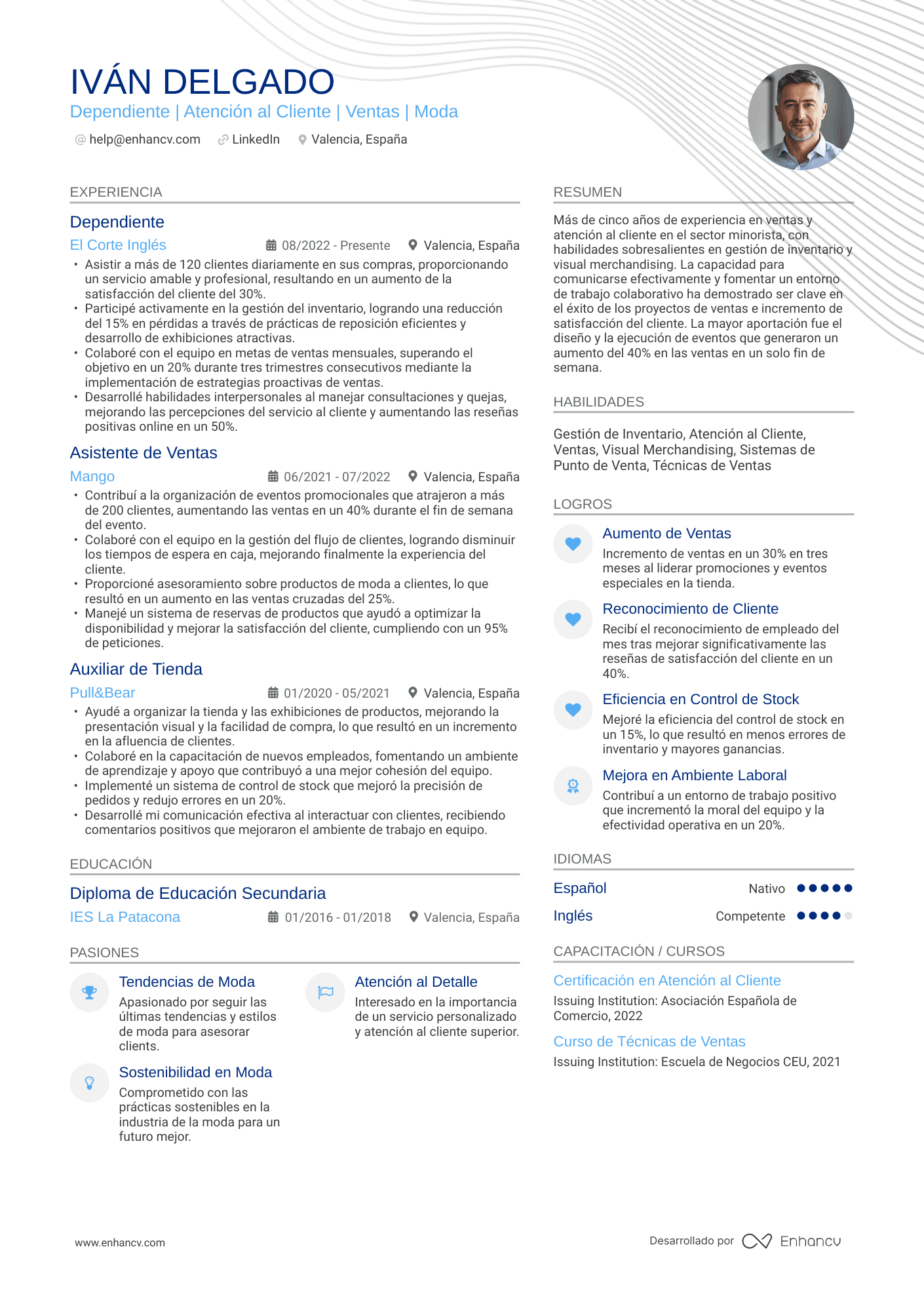 Dependiente | Atención al Cliente | Ventas | Moda Ejemplo de CV