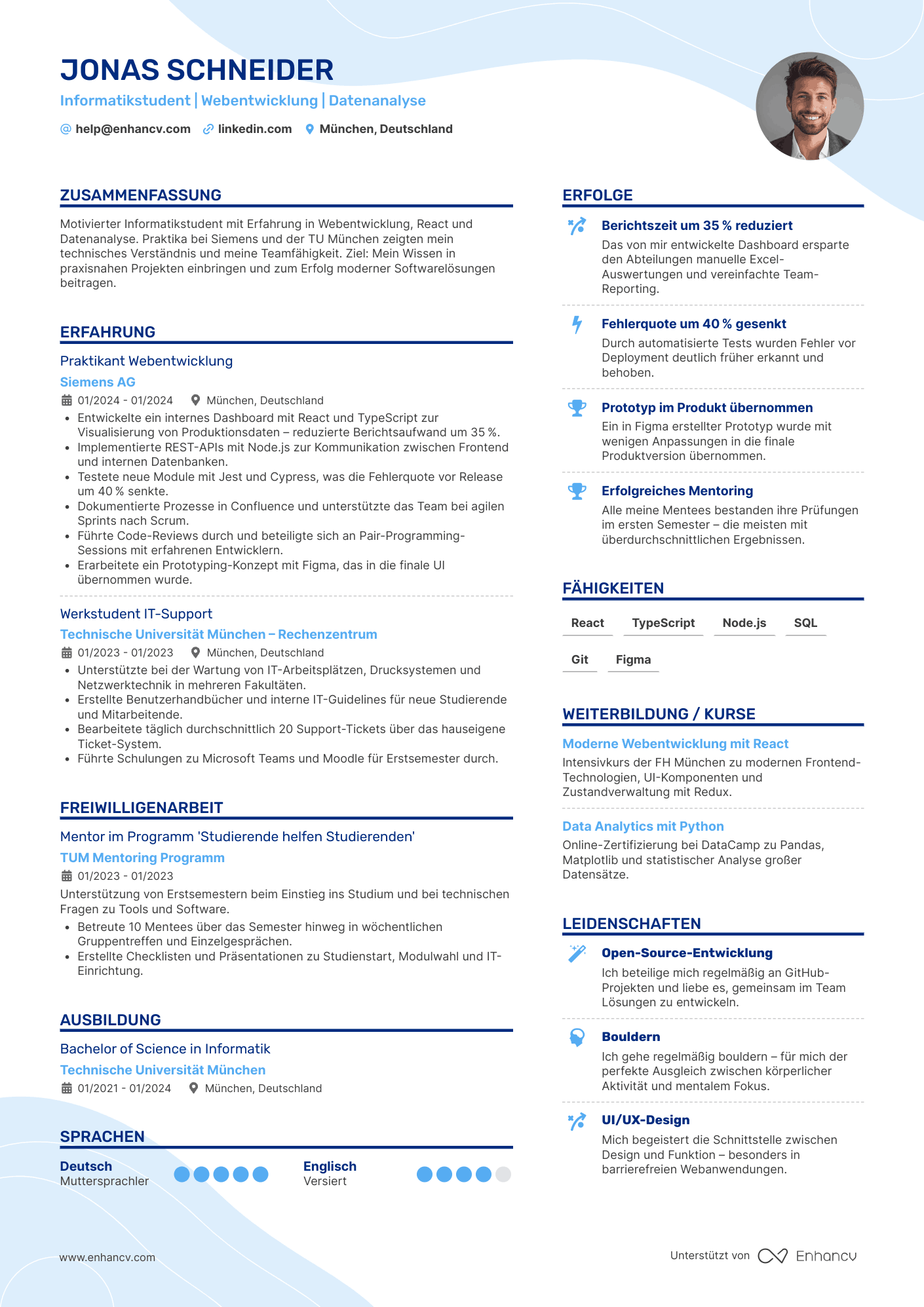Informatikstudent | Webentwicklung | Datenanalyse resume example