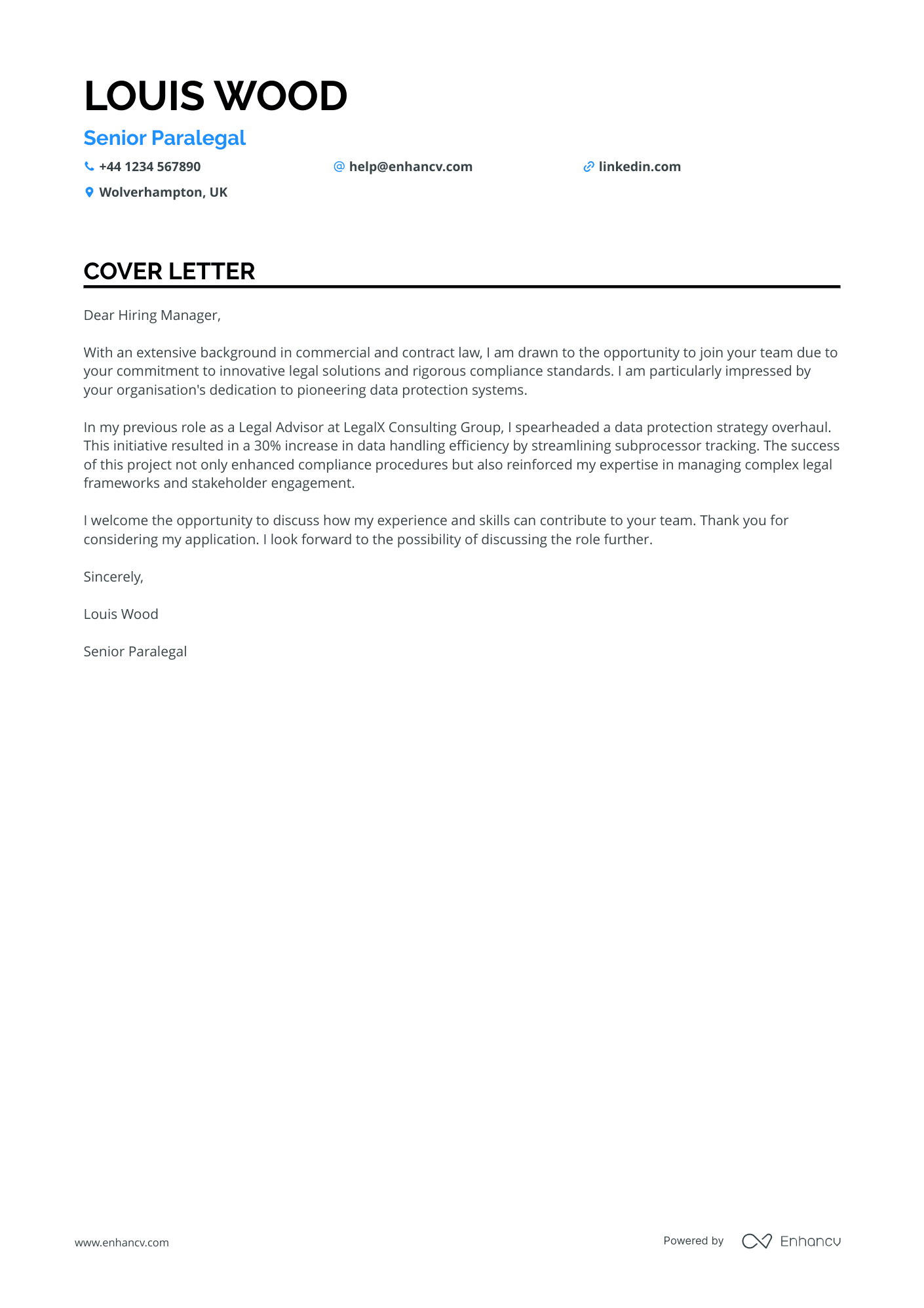 Paralegal cover letter example