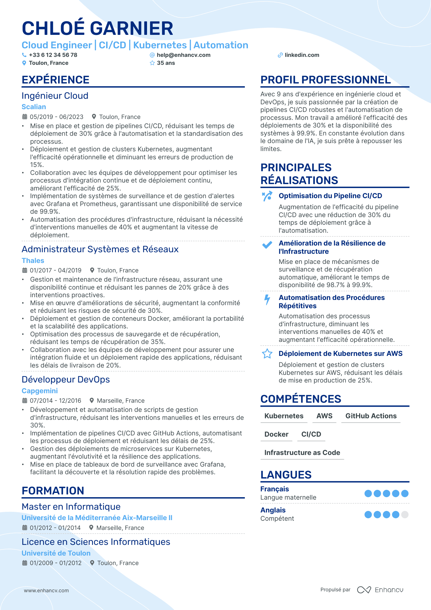 Cloud Engineer | CI/CD | Kubernetes | Automation resume example