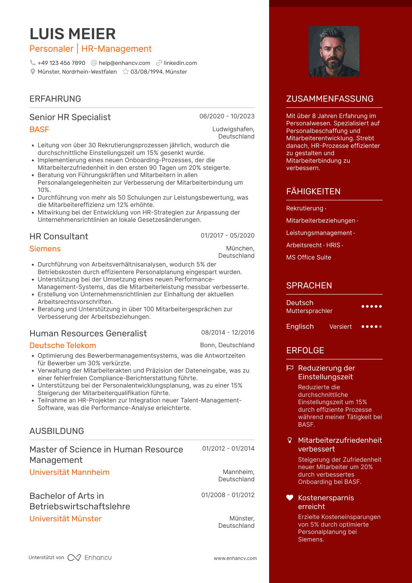 Personaler | HR Management Lebenslauf Beispiel