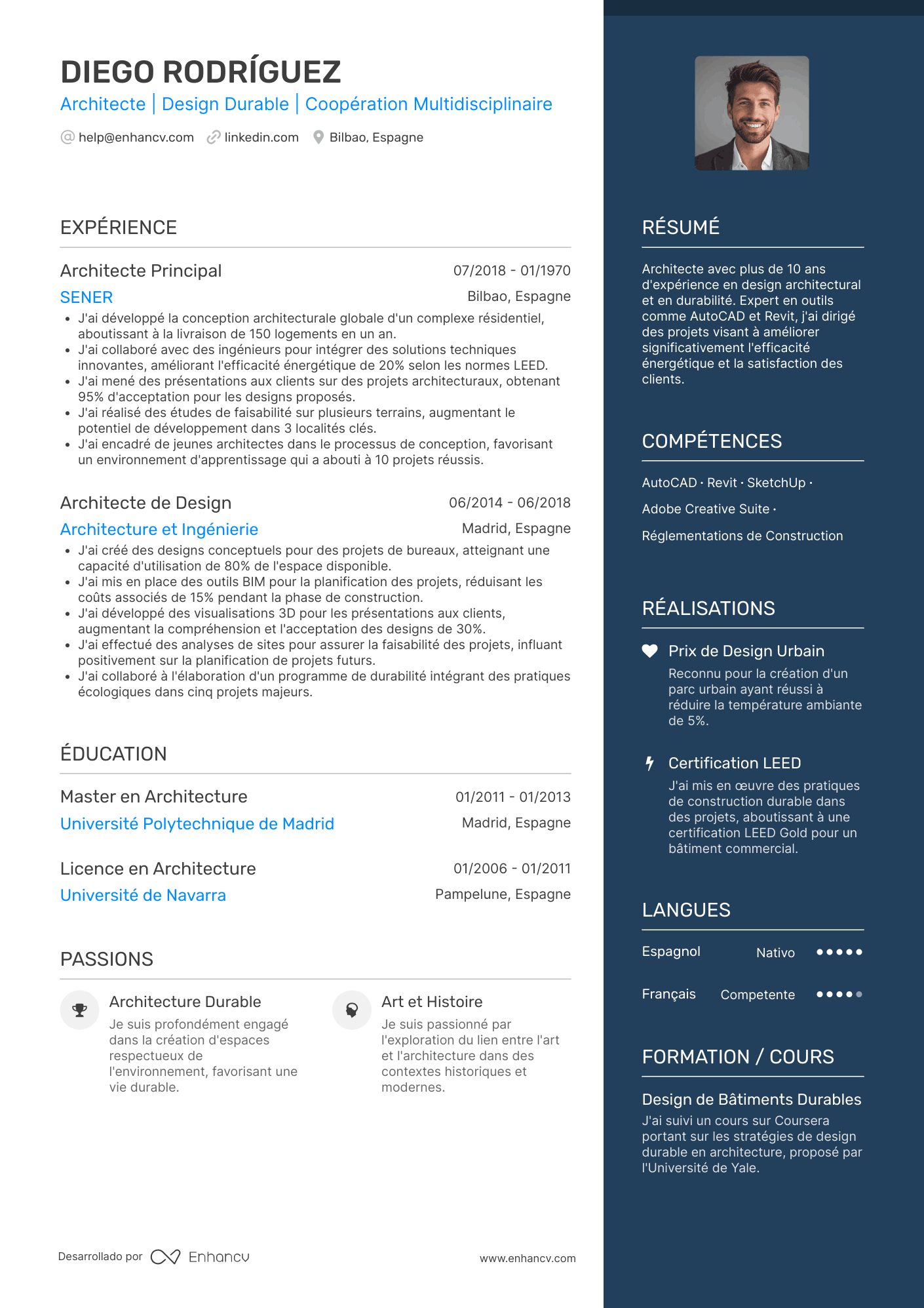 Architecte | Design Durable | Coopération Multidisciplinaire Ejemplo de CV