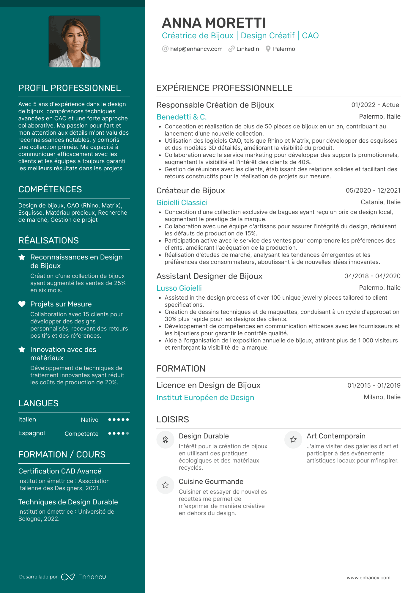 Créatrice de Bijoux | Design Créatif | CAO Esempio di CV