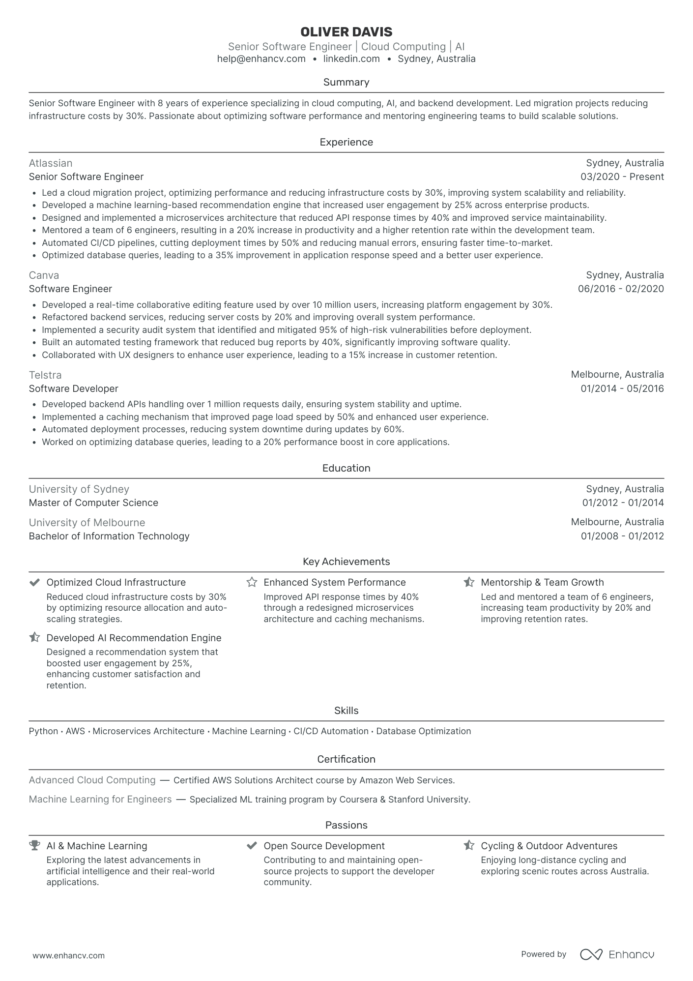 Senior Software Engineer | Cloud Computing | AI resume example