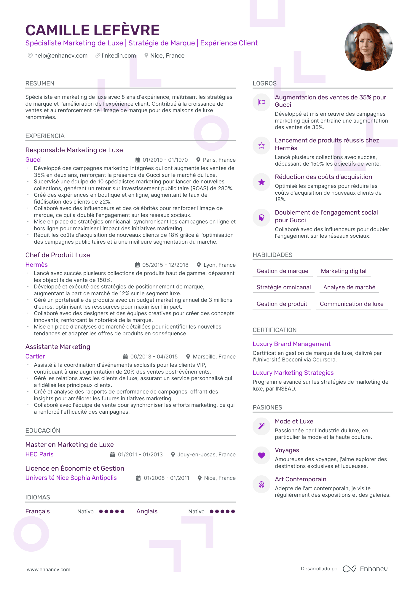 Spécialiste Marketing de Luxe | Stratégie de Marque | Expérience Client resume example