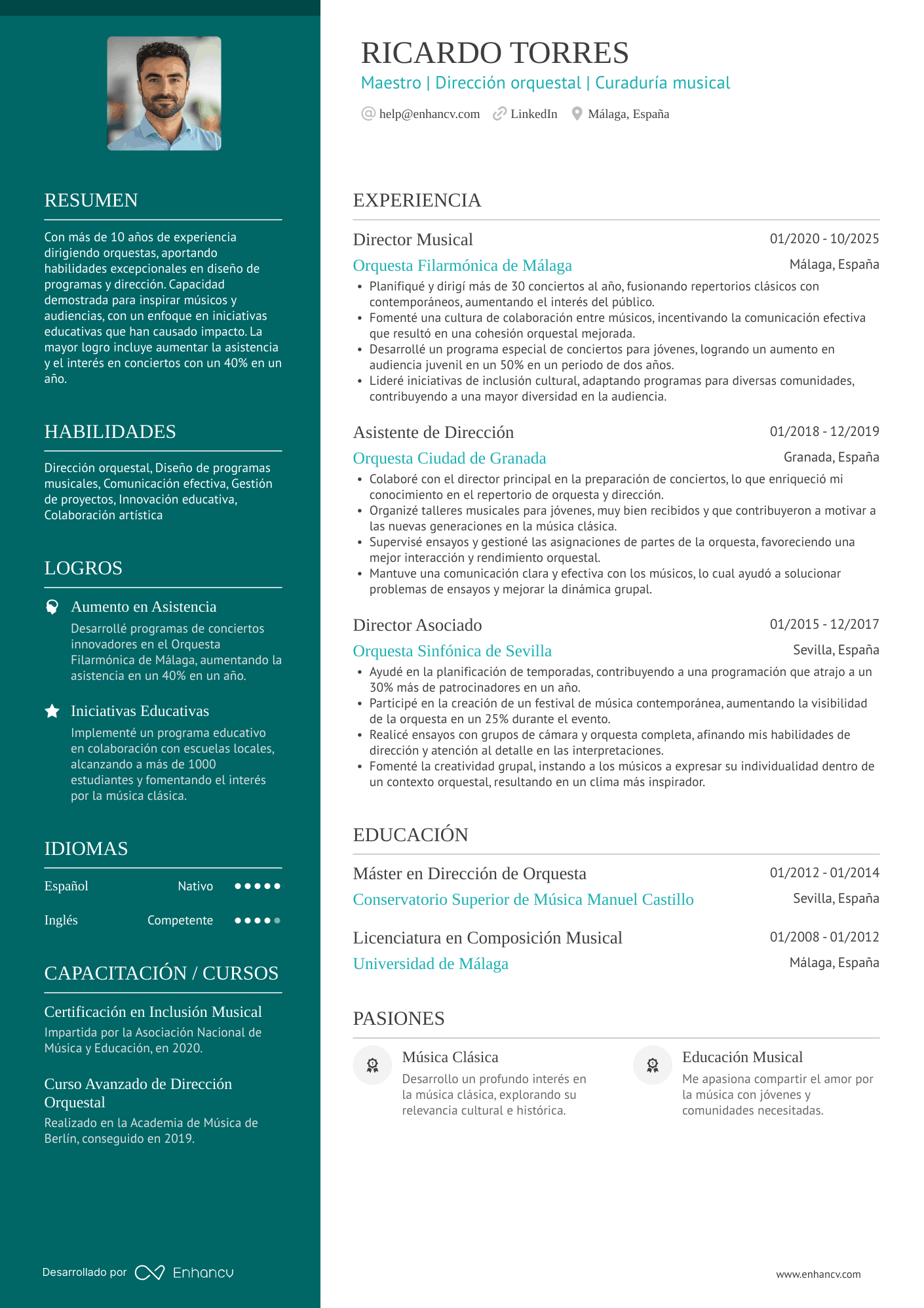 Maestro | Dirección orquestal | Curaduría musical Ejemplo de CV