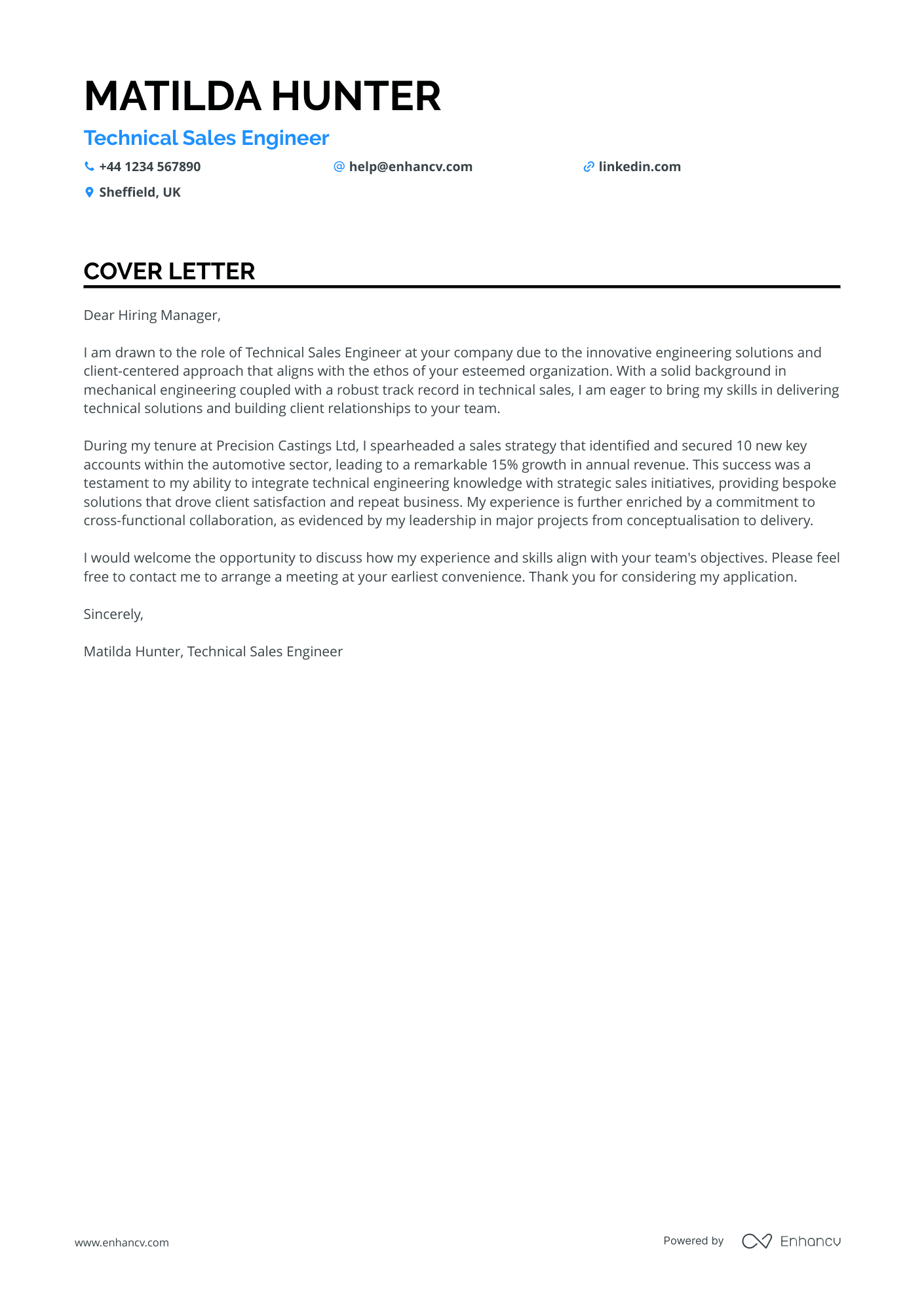 Salesman cover letter example