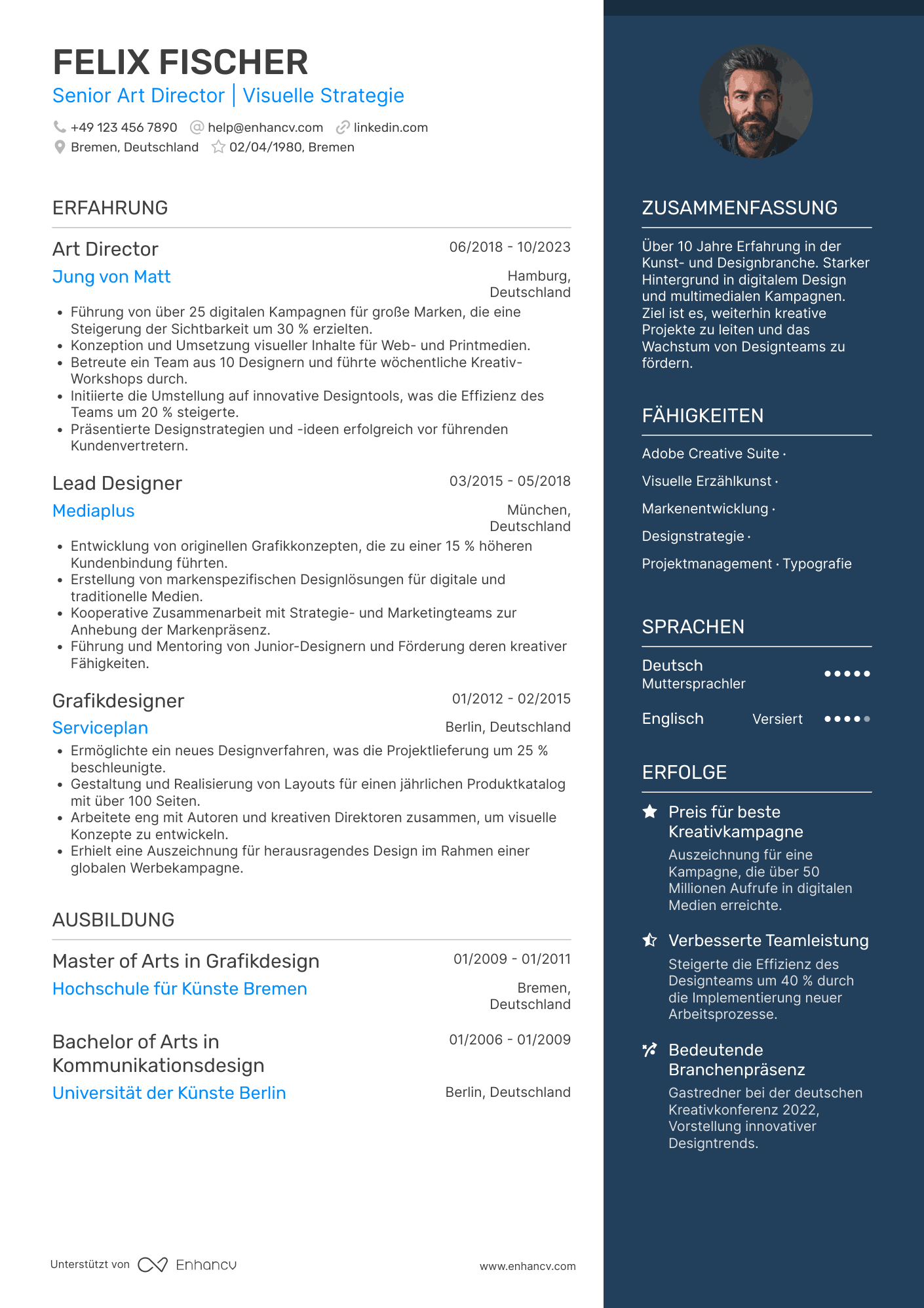 Senior Art Director | Visuelle Strategie Lebenslauf Beispiel