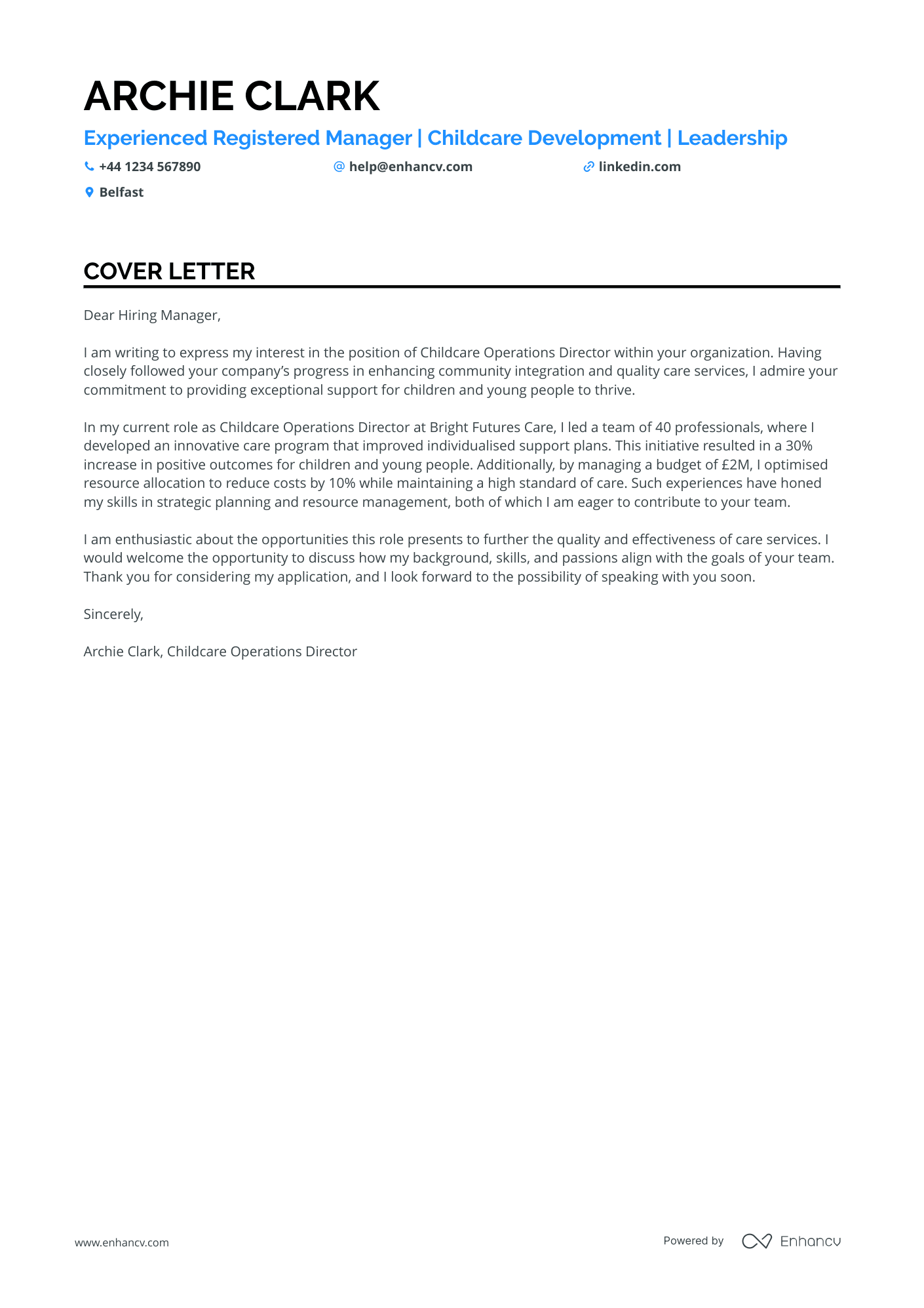 Care manager cover letter example