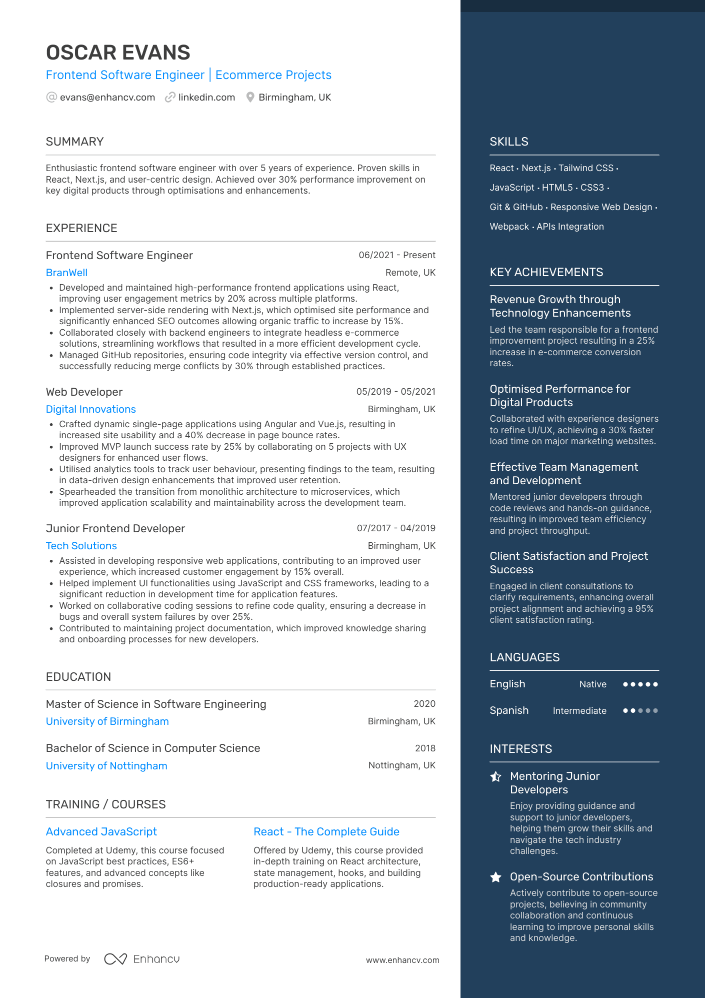 Frontend Software Engineer | Ecommerce Projects resume example