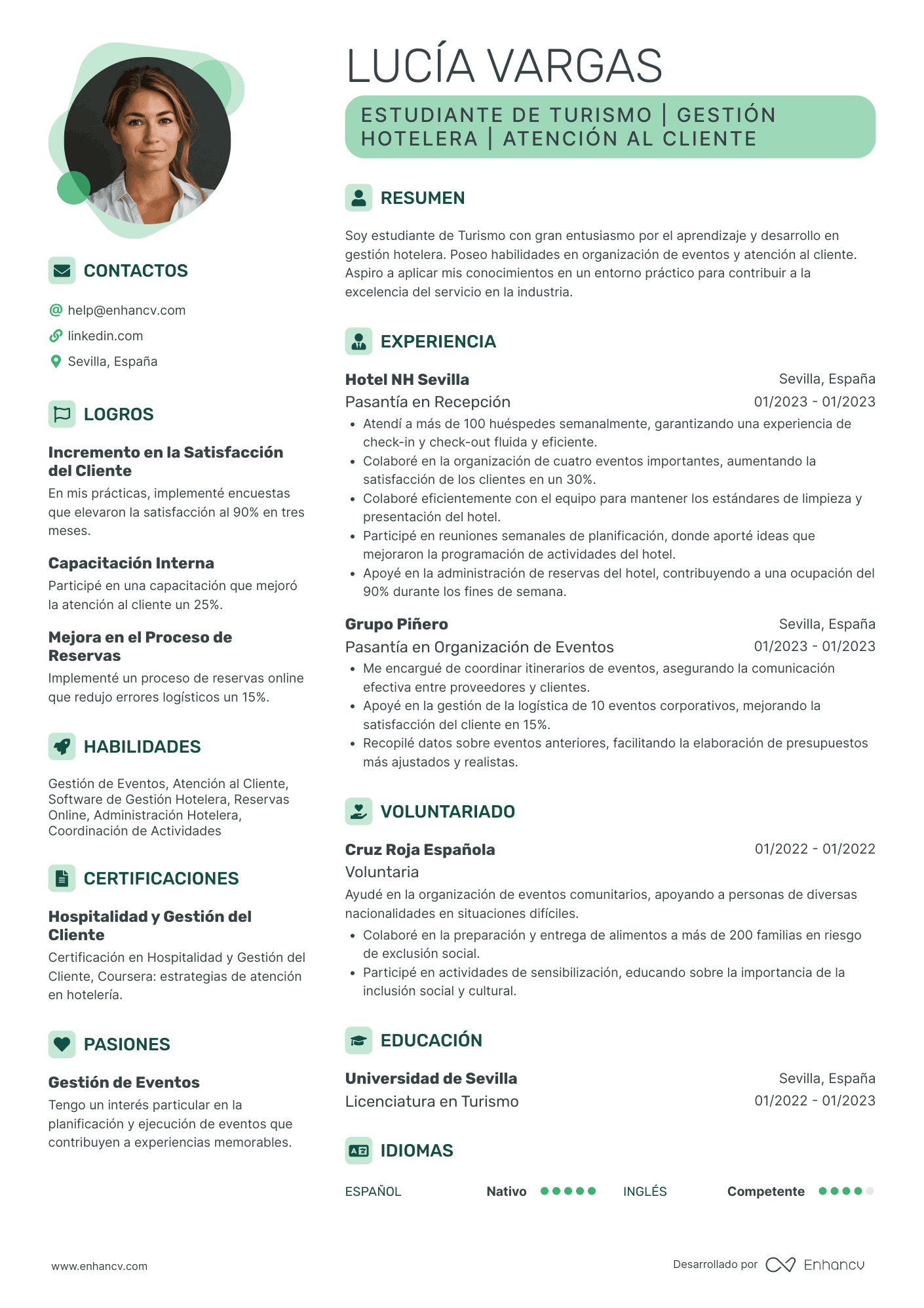 ESTUDIANTE DE TURISMO | GESTIÓN HOTELERA | ATENCIÓN AL CLIENTE resume example