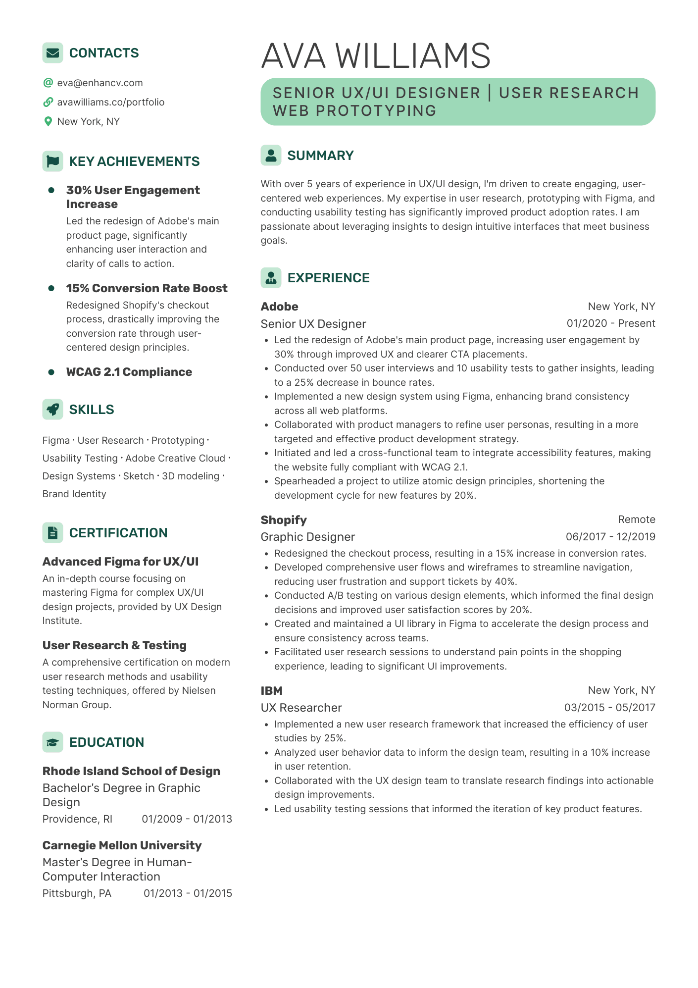 SENIOR UX/UI DESIGNER | USER RESEARCH  WEB PROTOTYPING CV Example