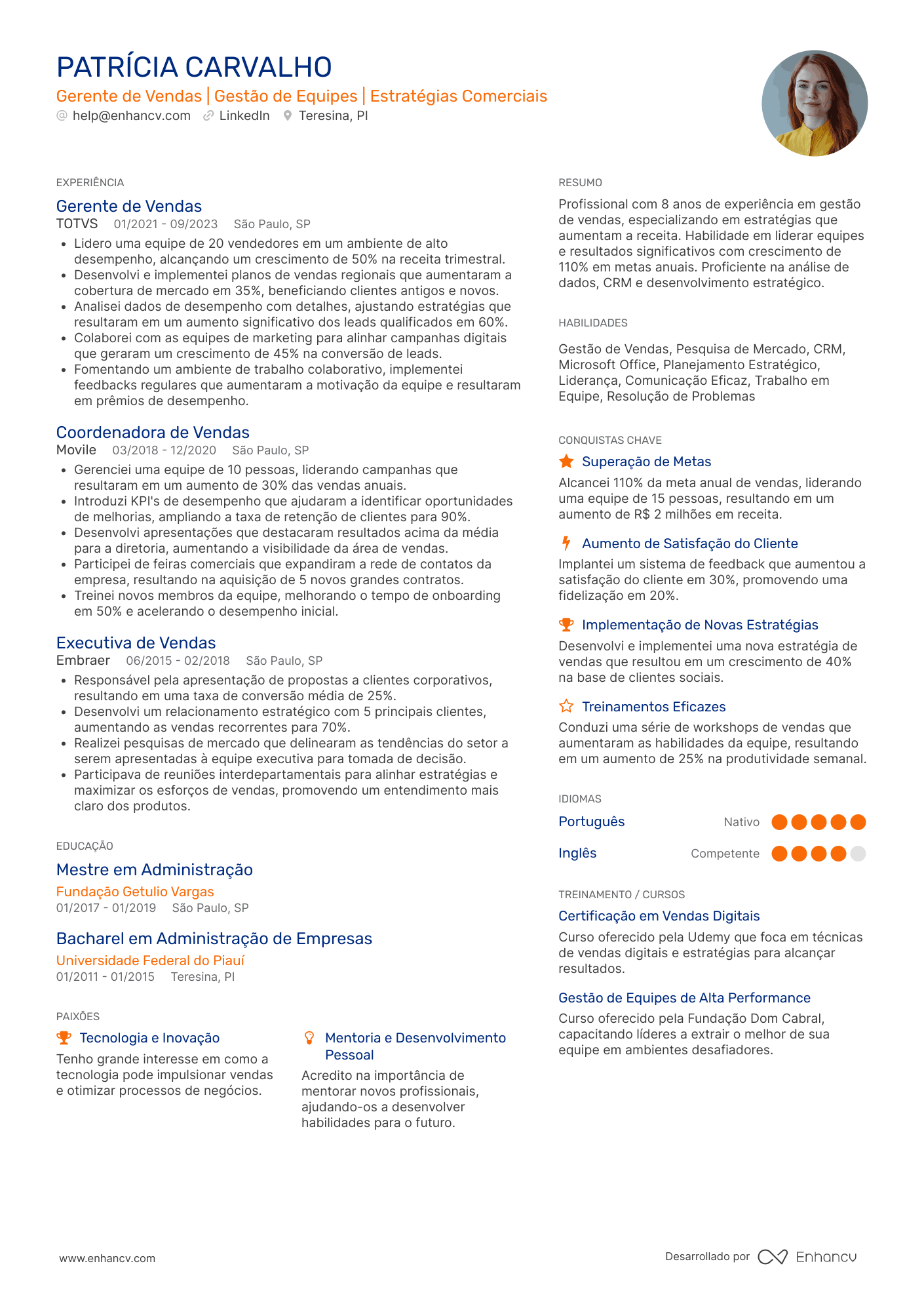 Gerente de Vendas | Gestão de Equipes | Estratégias Comerciais Exemplo de CV