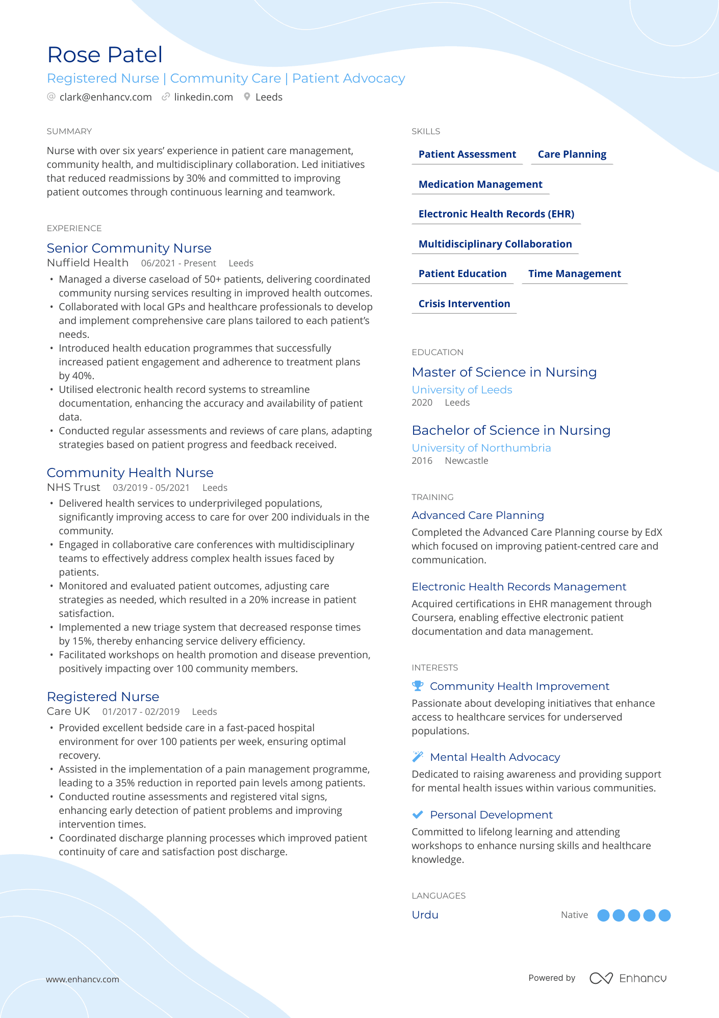 Registered Nurse | Community Care | Patient Advocacy CV Example