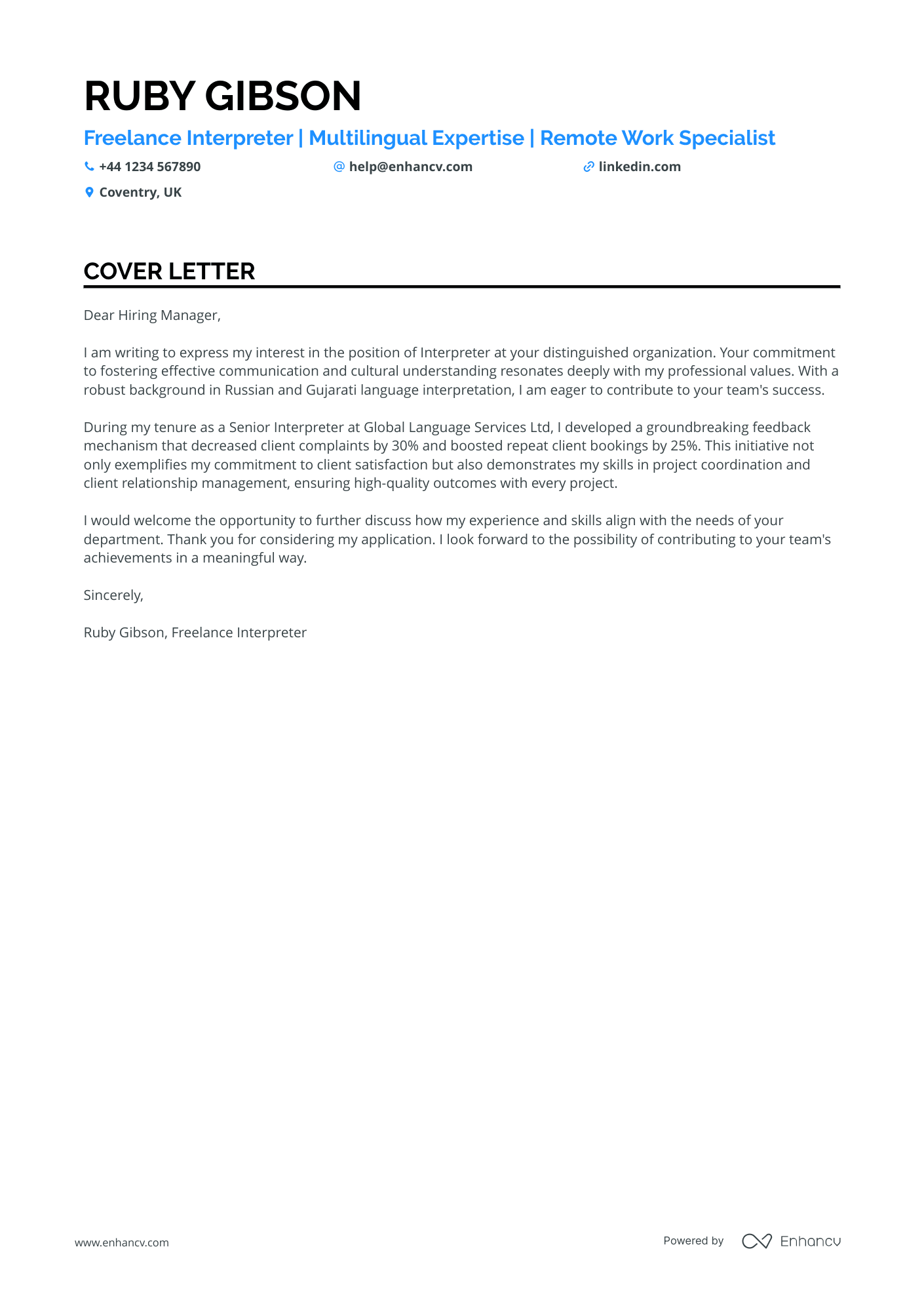 Translator cover letter example