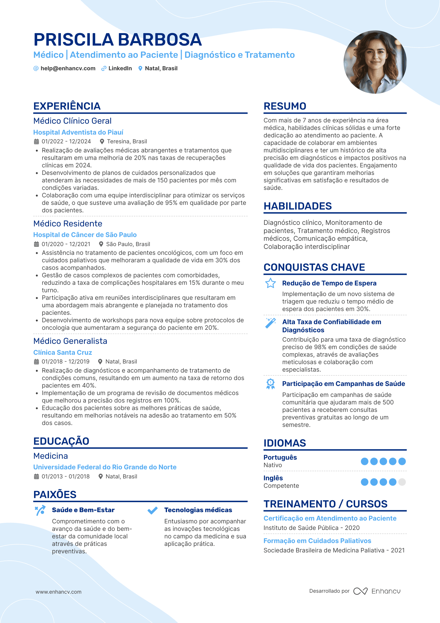 Médico | Atendimento ao Paciente | Diagnóstico e Tratamento Exemplo de CV