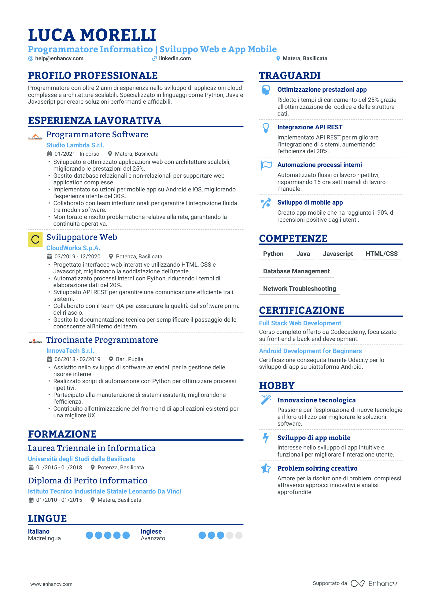 Programmatore Informatico | Sviluppo Web e App Mobile resume example