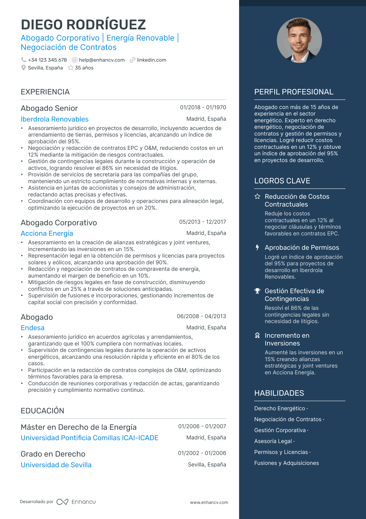 Abogado Corporativo | Energía Renovable | Negociación de Contratos resume example