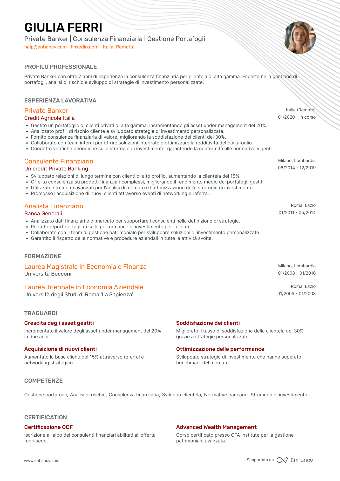 Private Banker | Consulenza Finanziaria | Gestione Portafogli resume example