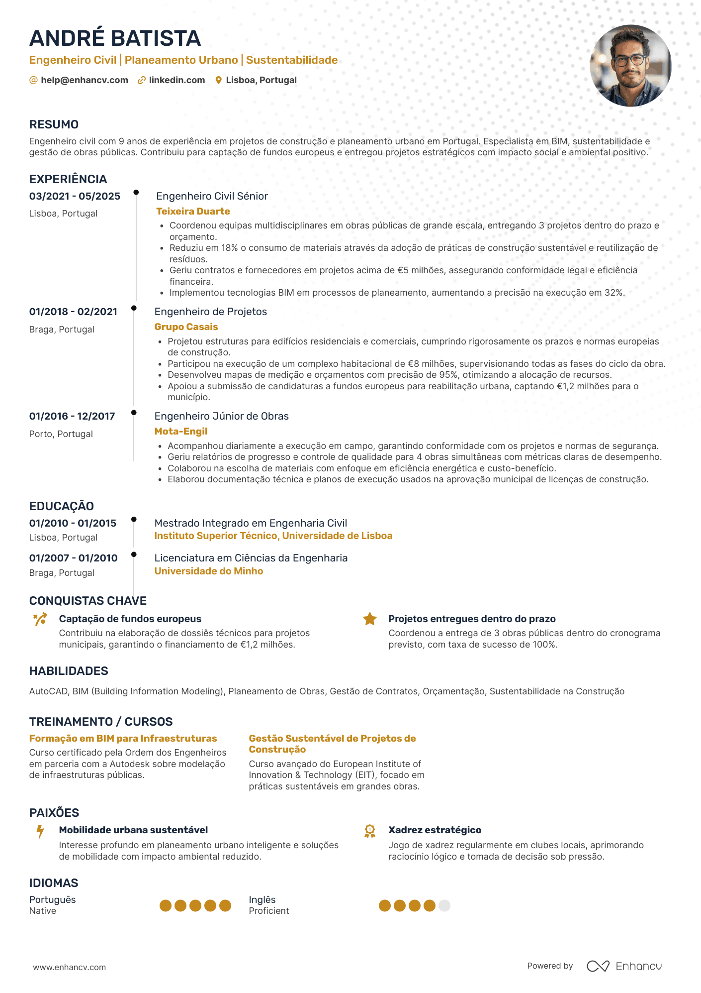 Engenheiro Civil | Planeamento Urbano | Sustentabilidade resume example