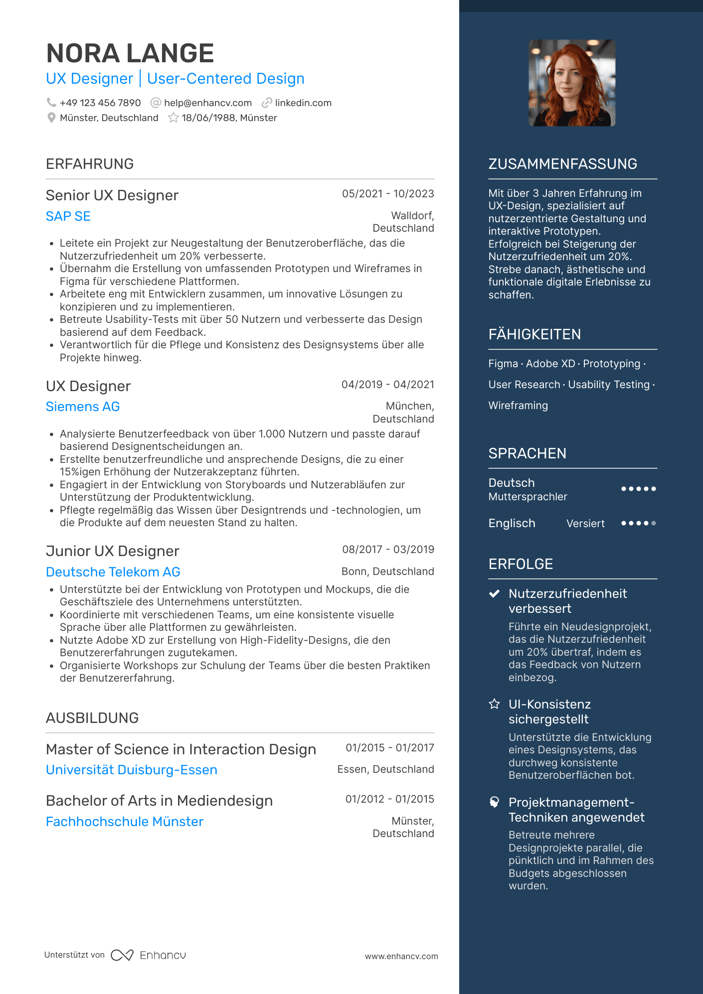 UX Designer | User Centered Design Lebenslauf Beispiel