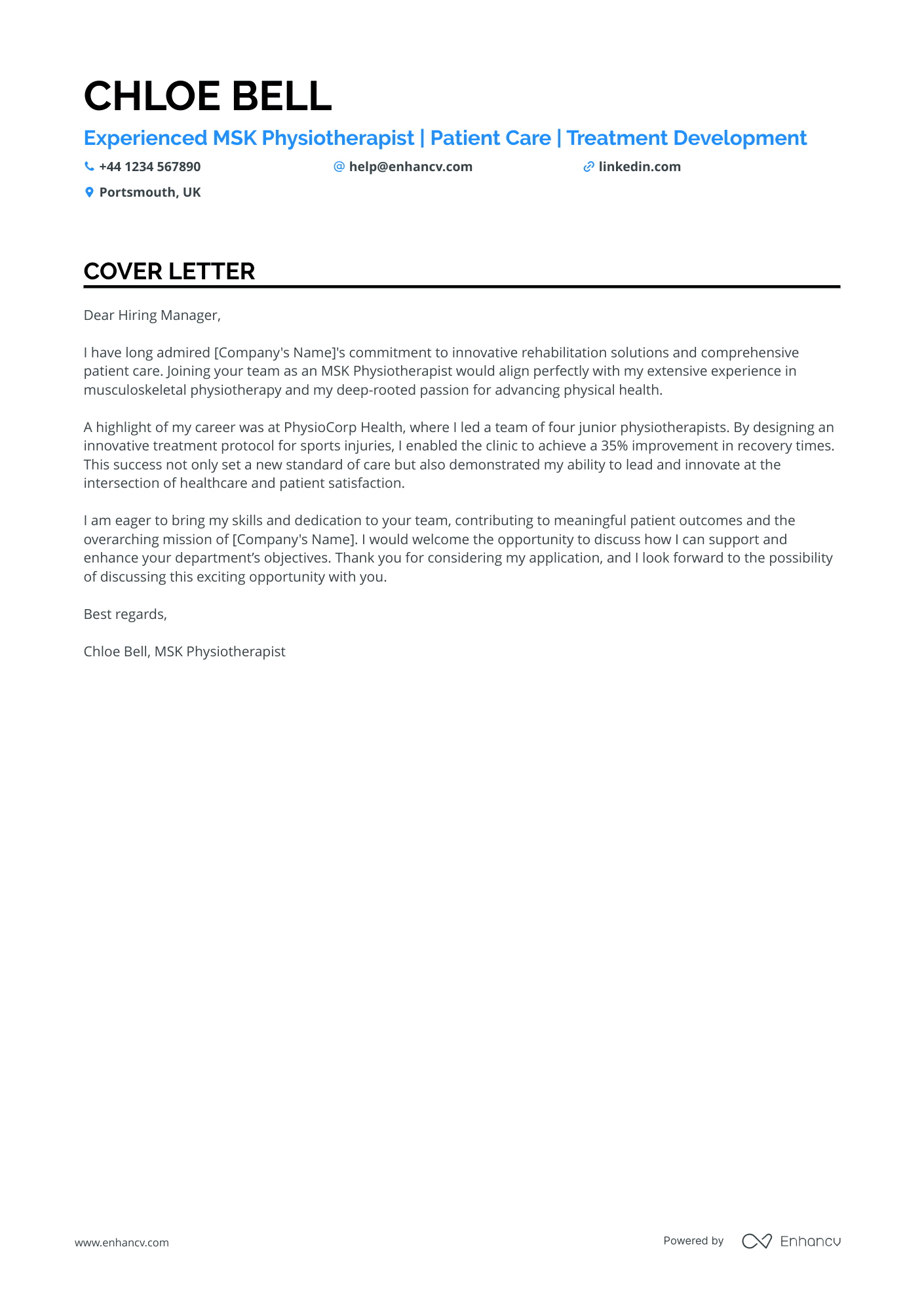 Therapist cover letter example