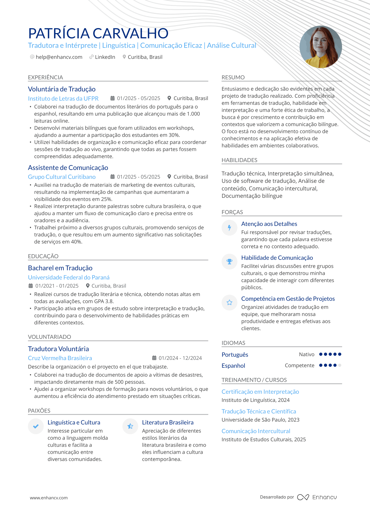 Tradutora e Intérprete | Linguística | Comunicação Eficaz | Análise Cultural Exemplo de CV