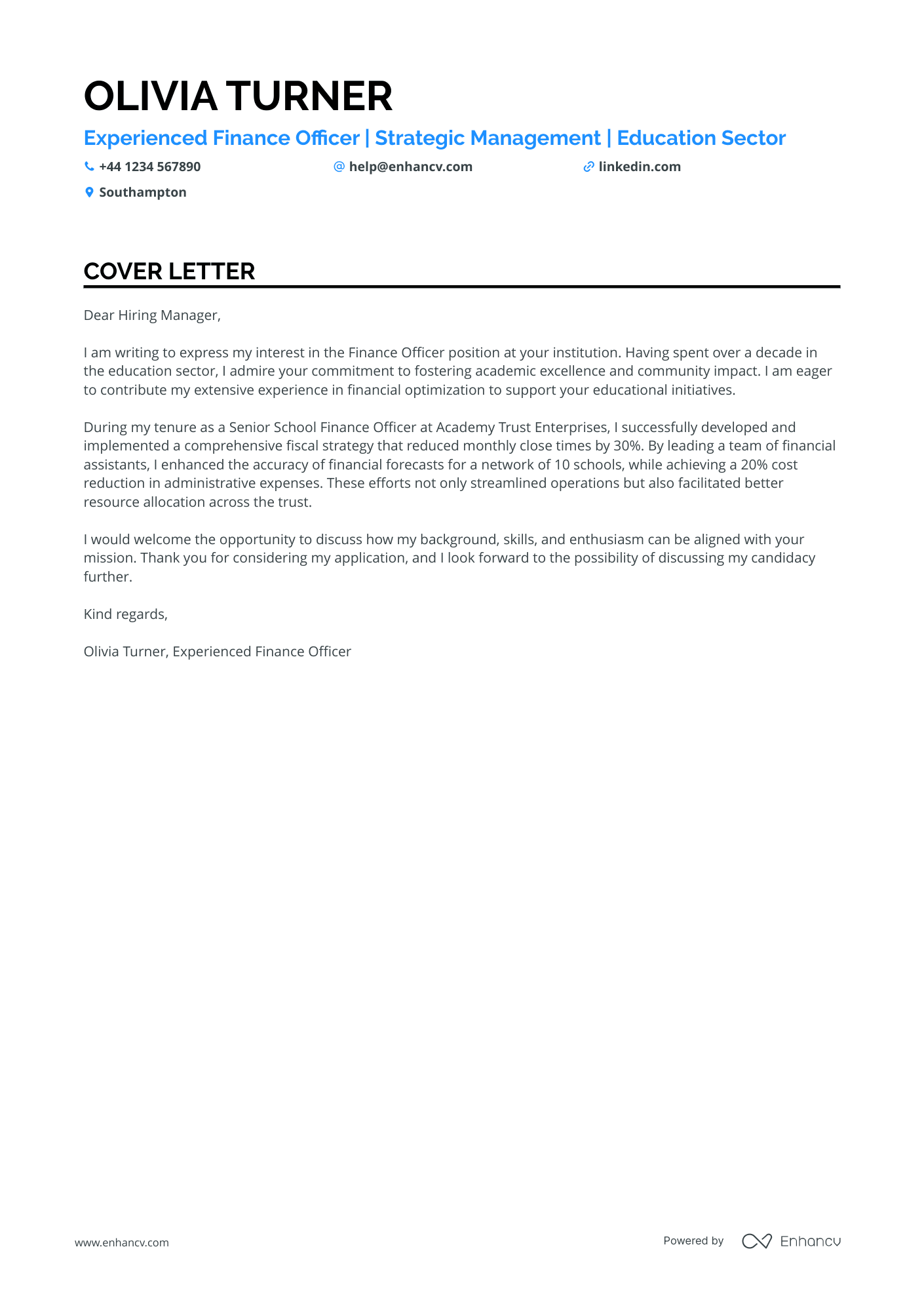 Finance officer cover letter example