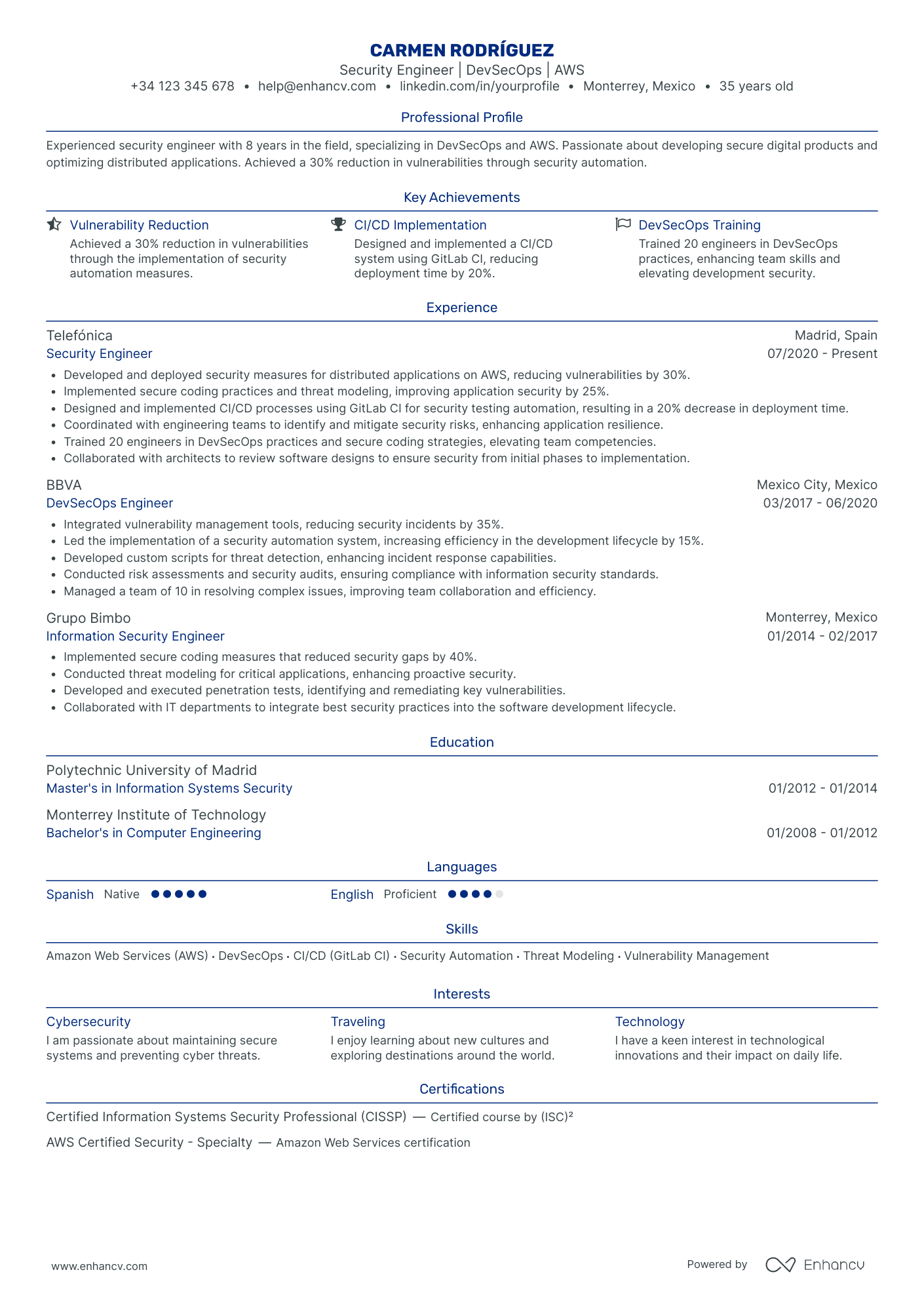 Security Engineer | DevSecOps | AWS resume example