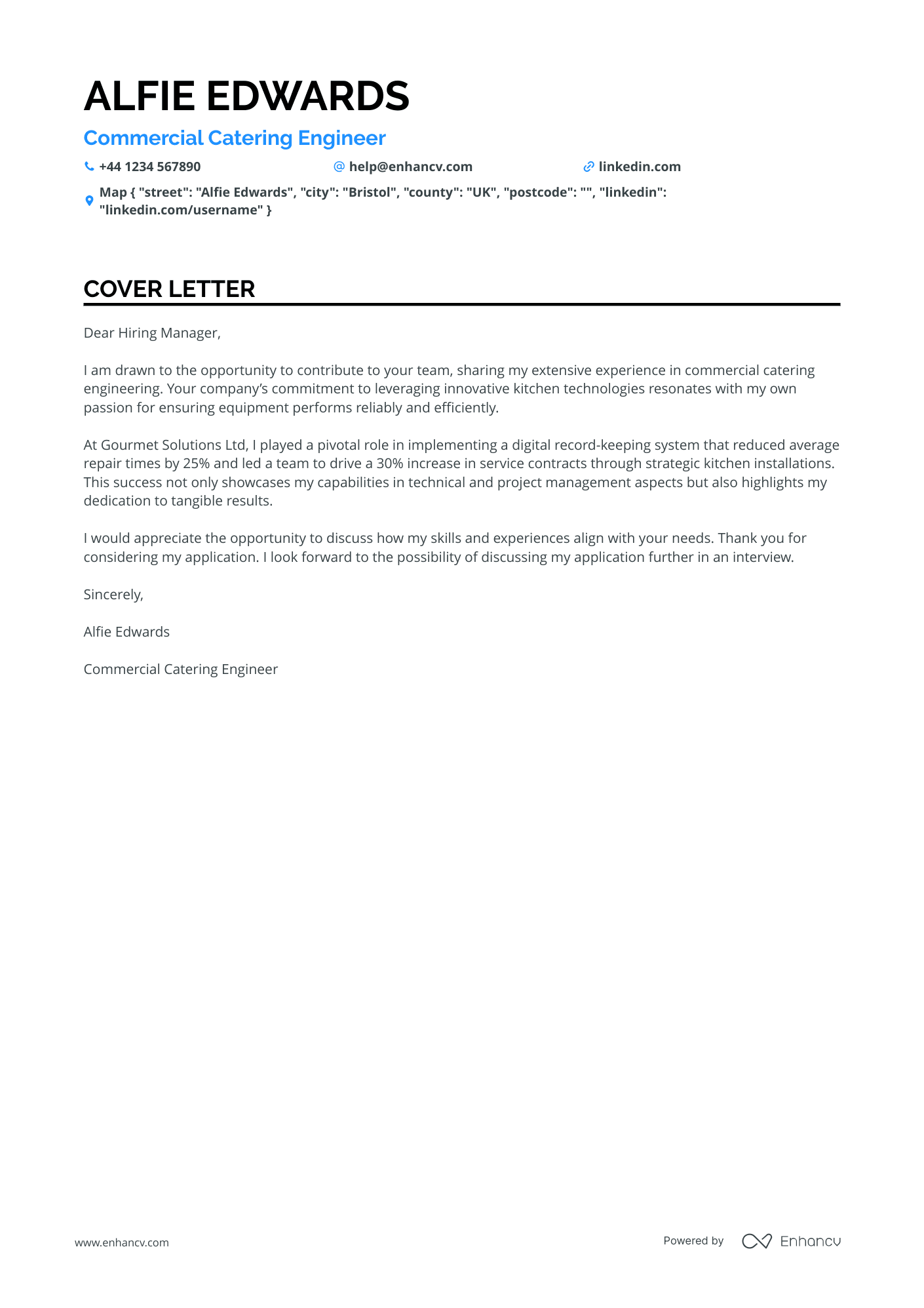 Catering cover letter example