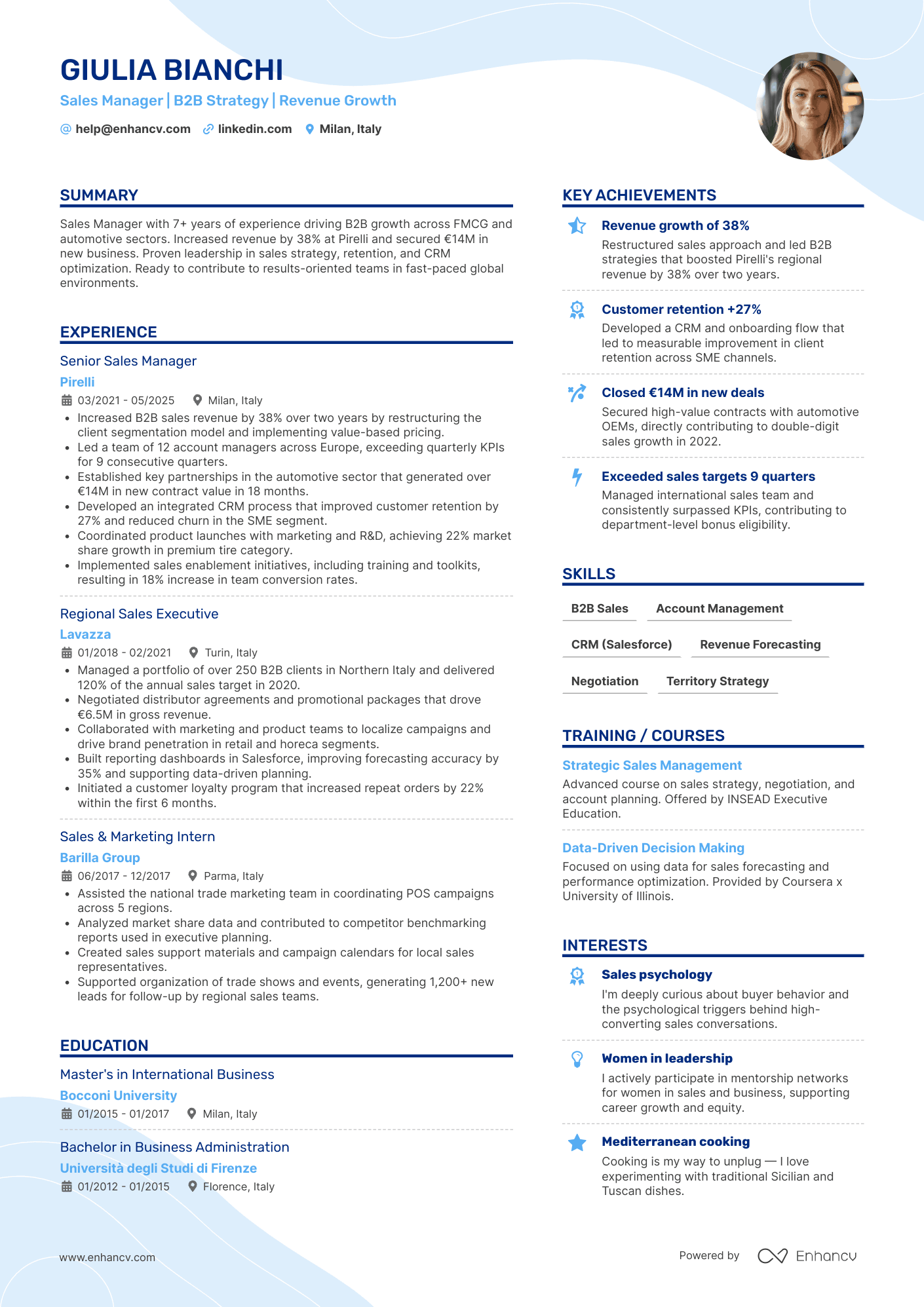 Sales Manager | B2B Strategy | Revenue Growth resume example