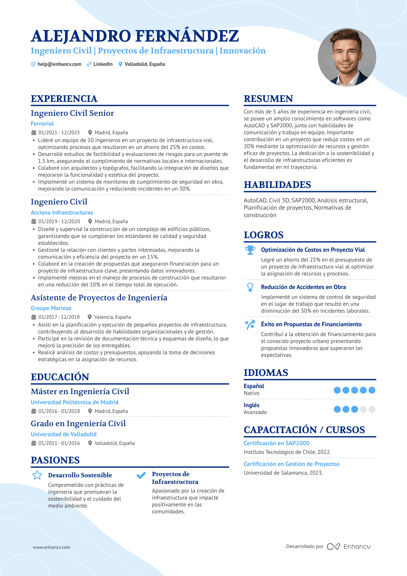 Ingeniero Civil | Proyectos de Infraestructura | Innovación Ejemplo de CV