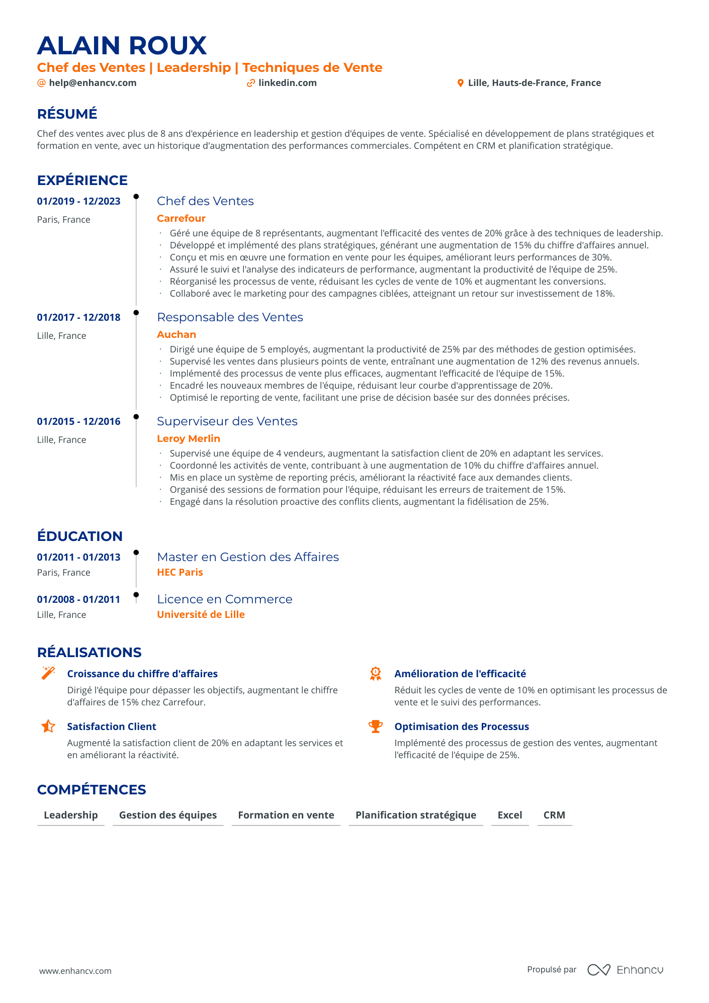 Chef des Ventes | Leadership | Techniques de Vente resume example