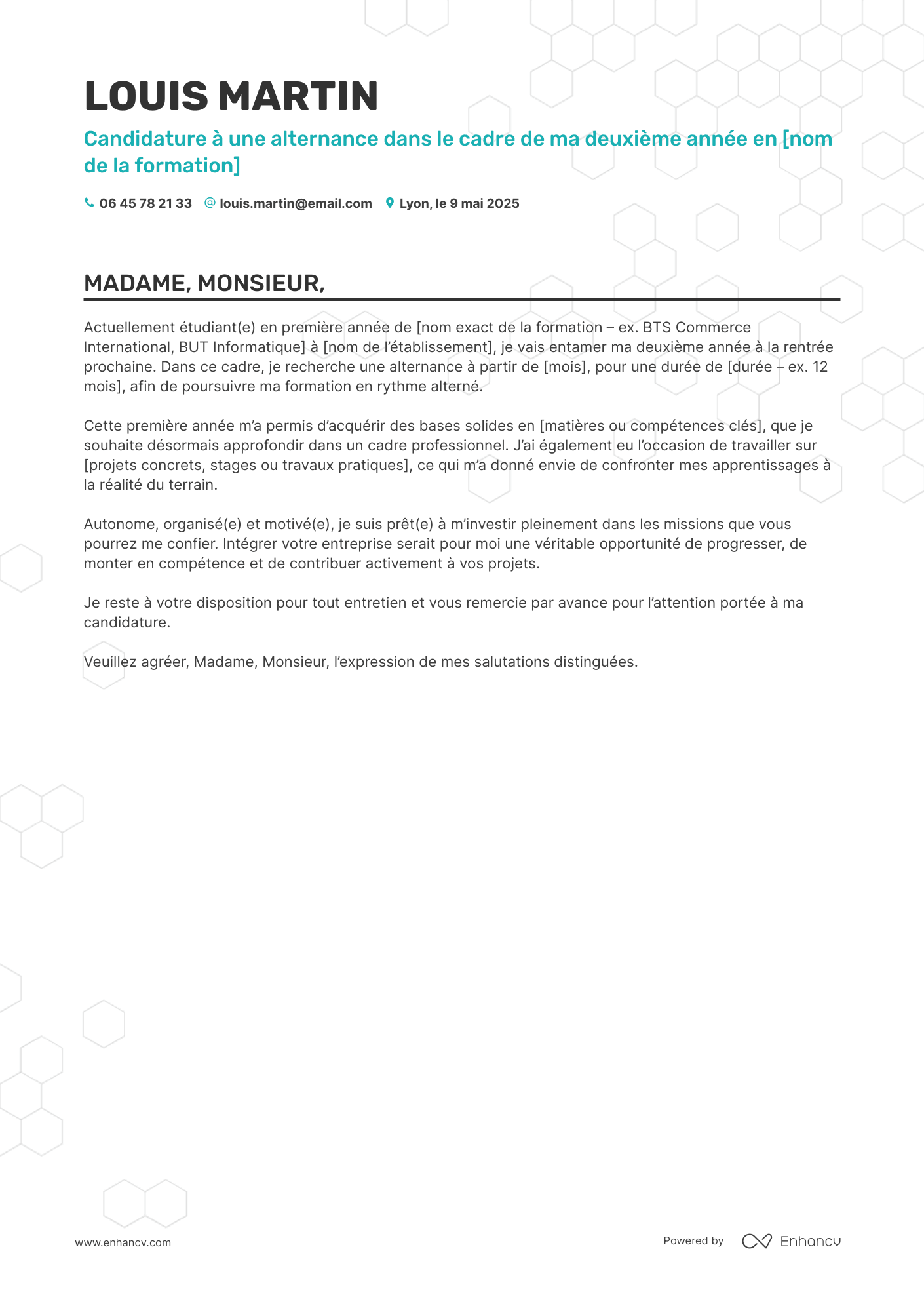 Candidature à une alternance dans le cadre de ma deuxième année en [nom de la formation] resume example