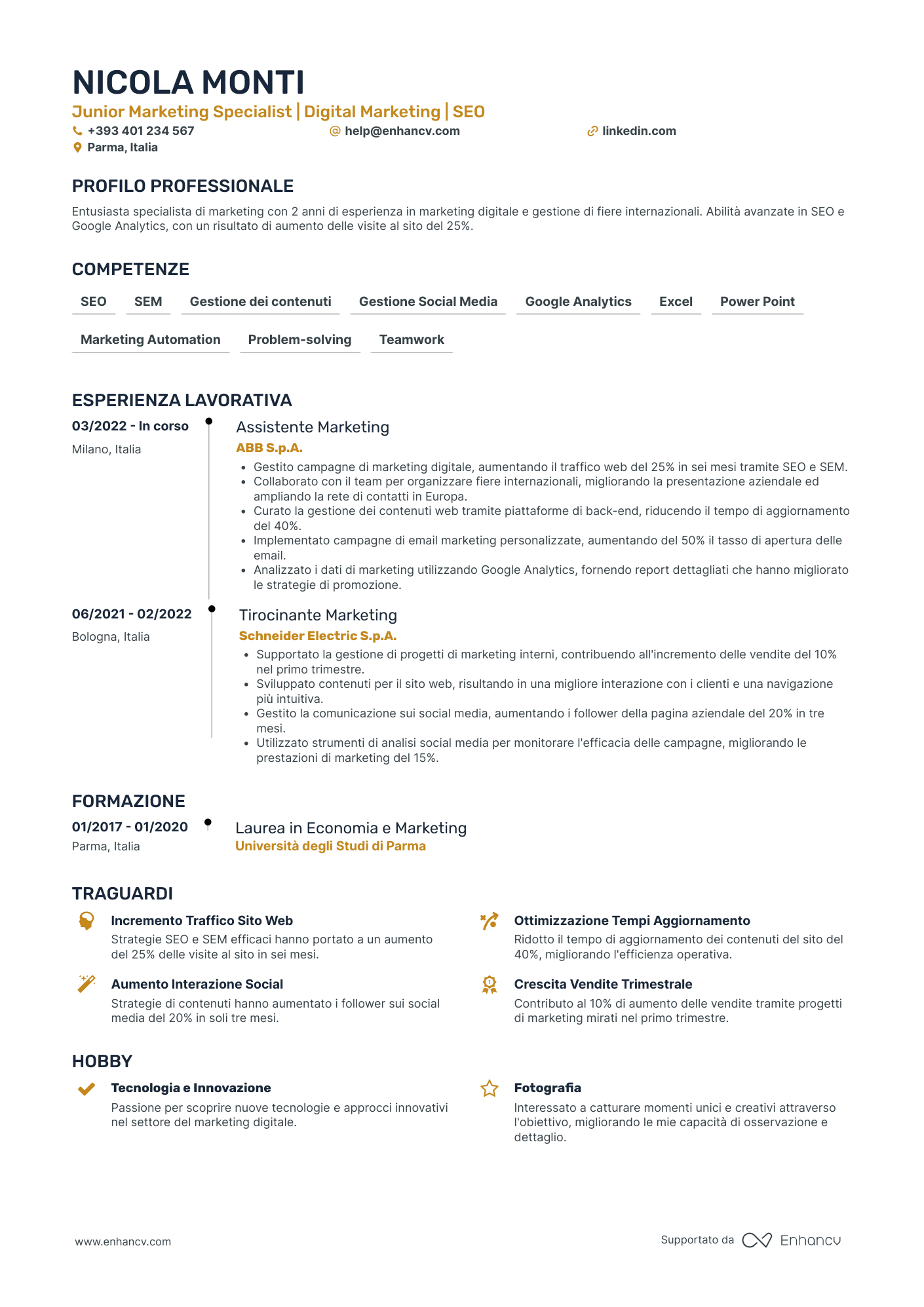 Junior Marketing Specialist | Digital Marketing | SEO resume example