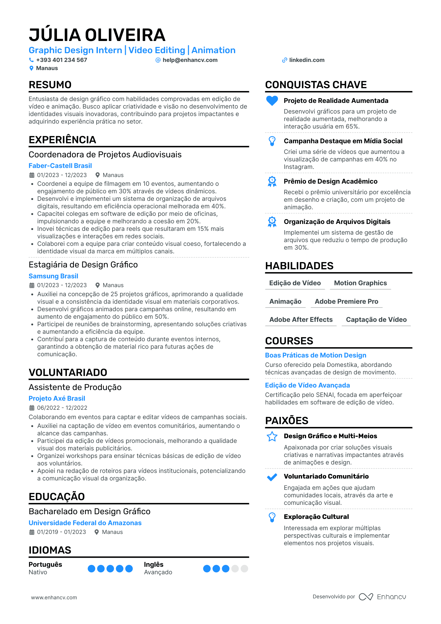 Graphic Design Intern | Video Editing | Animation resume example