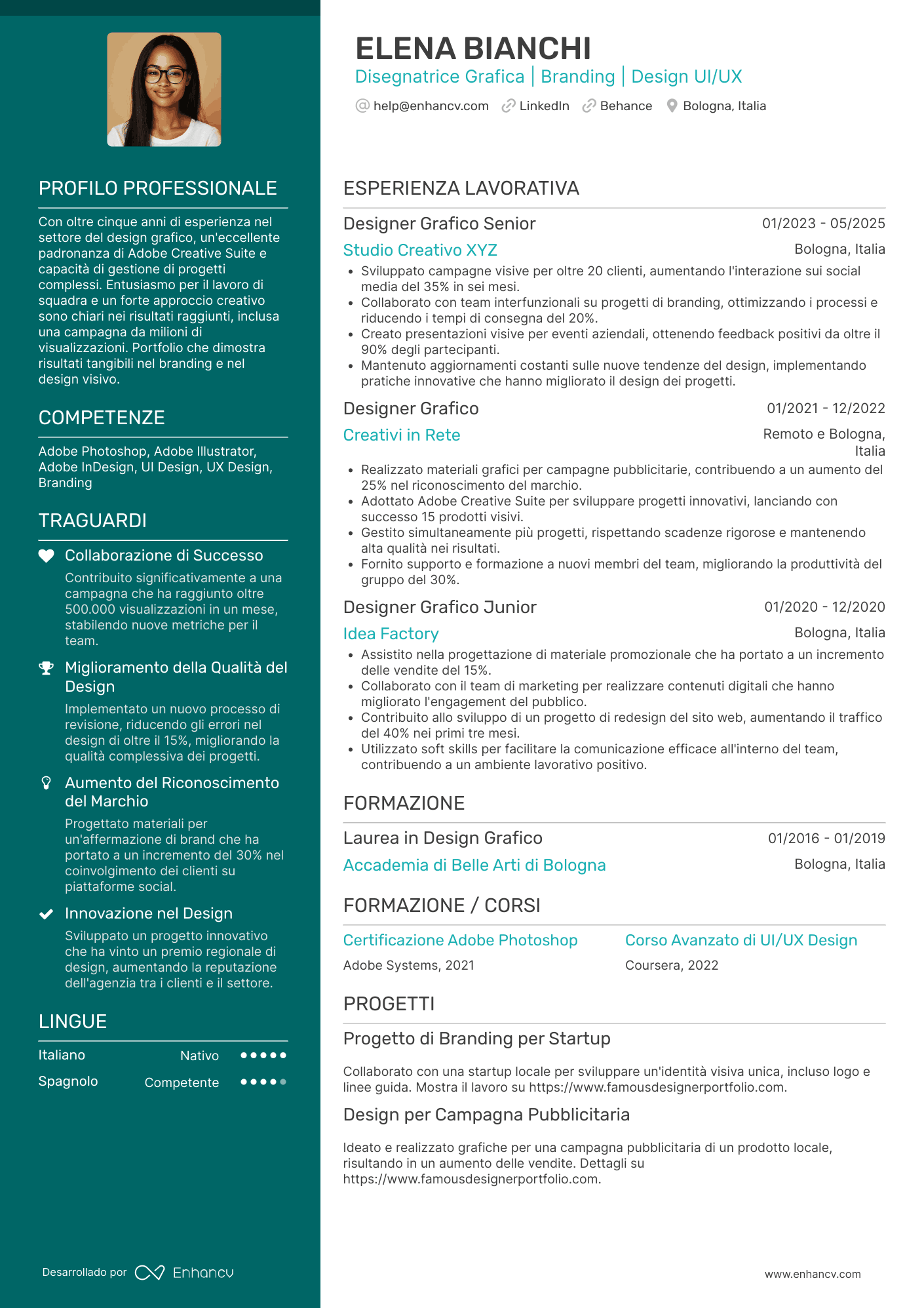 Disegnatrice Grafica | Branding | Design UI/UX Esempio di CV