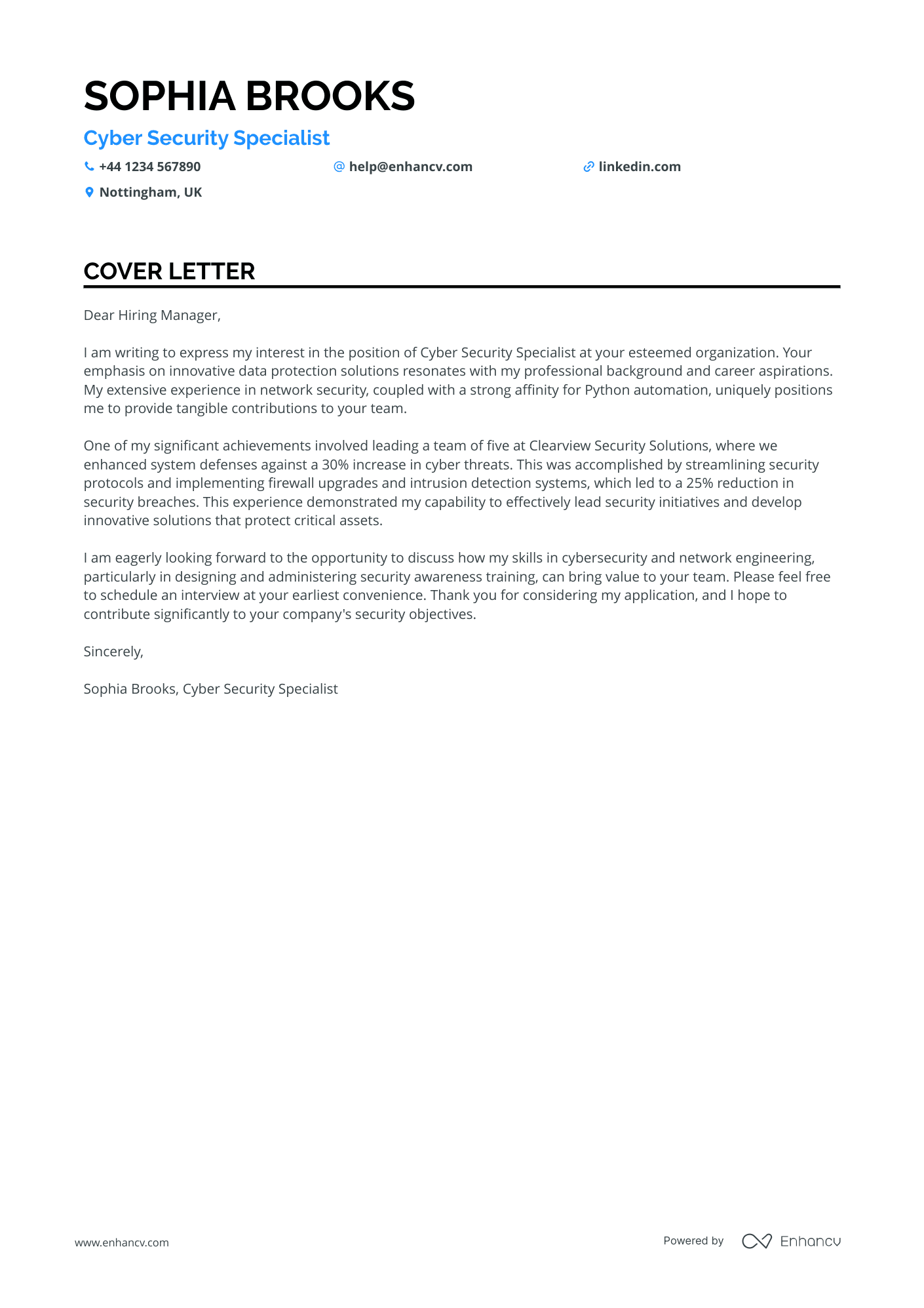 Cyber security cover letter example
