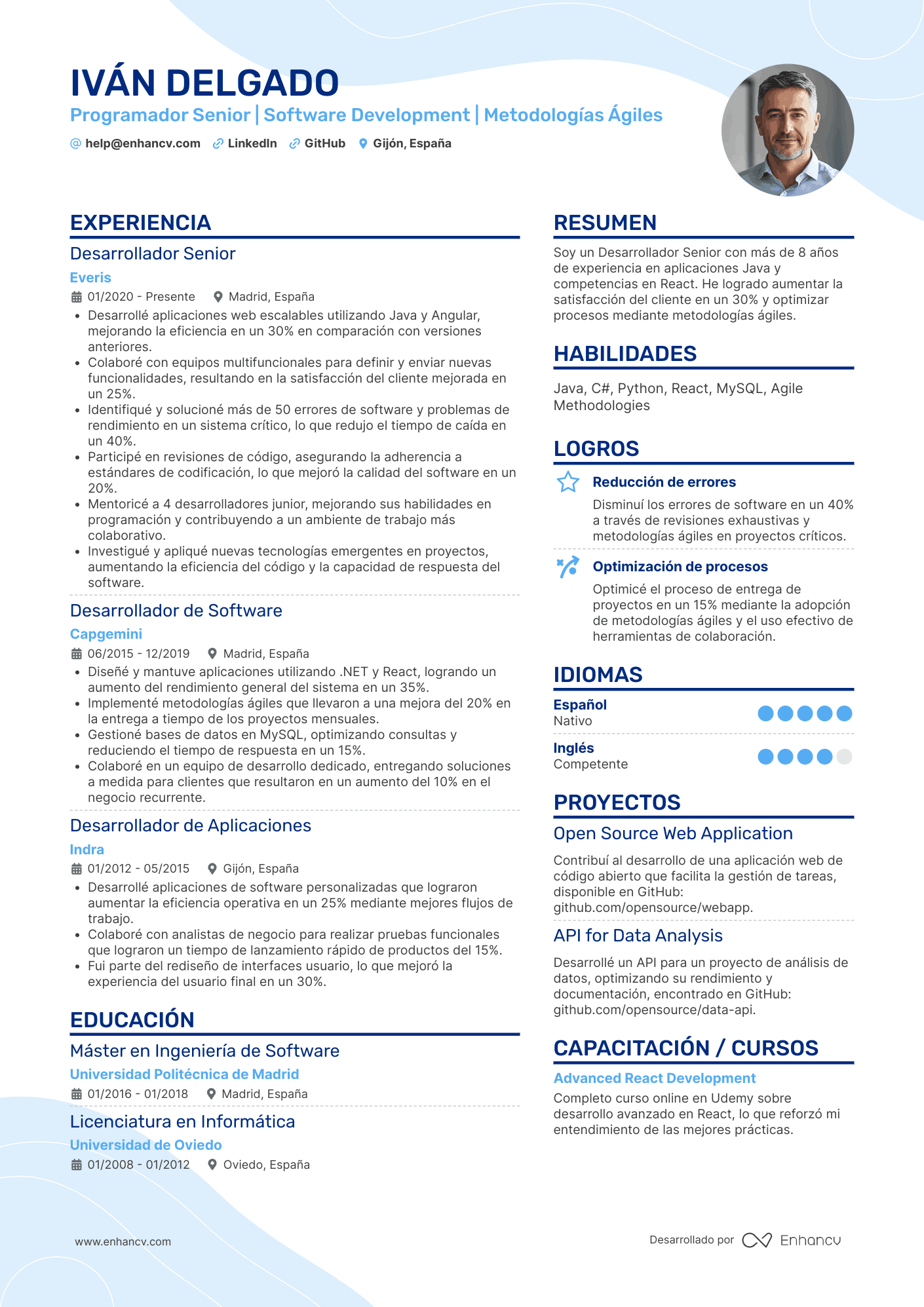 Programador Senior | Software Development | Metodologías Ágiles Ejemplo de CV