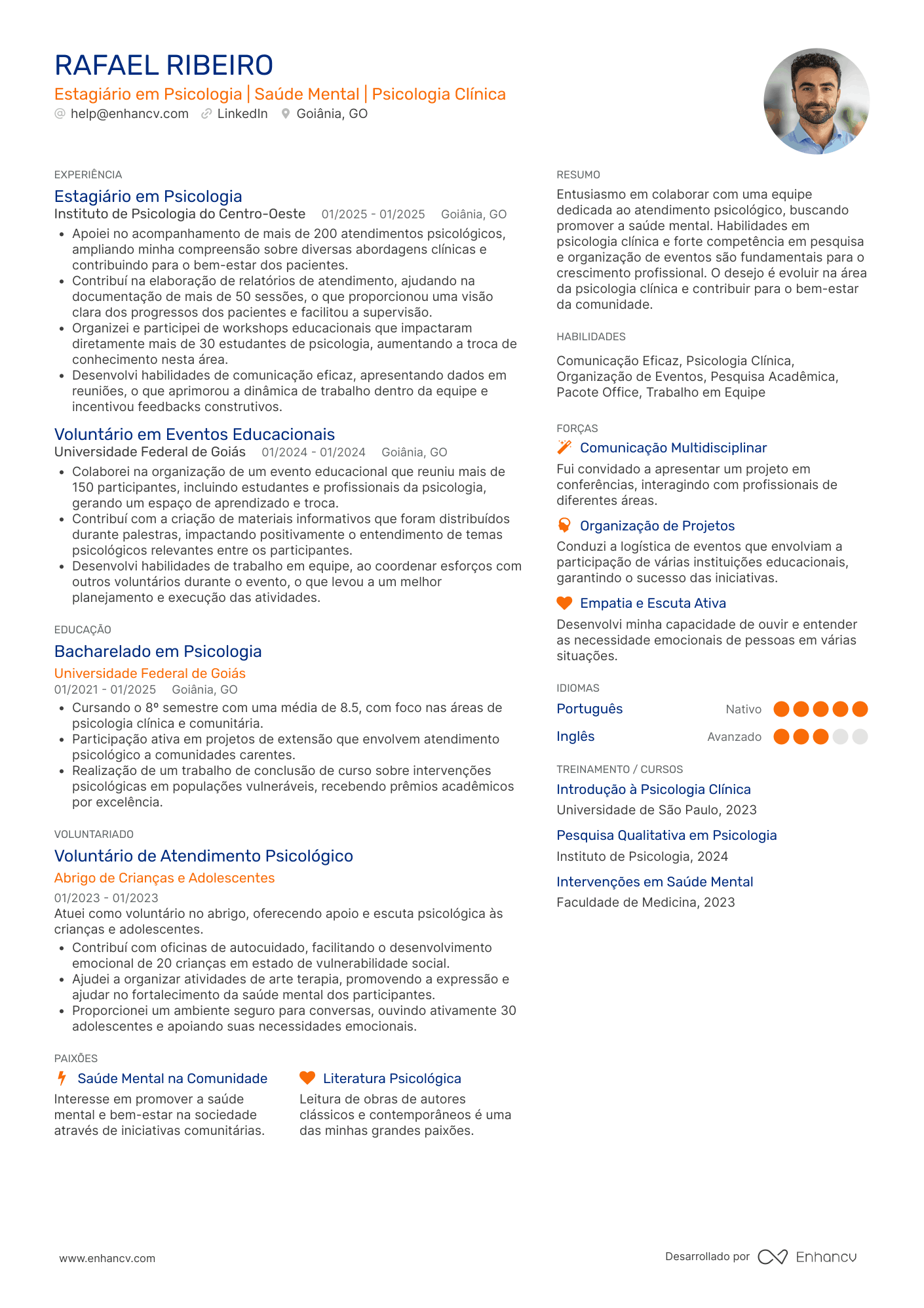 Estagiário em Psicologia | Saúde Mental | Psicologia Clínica Exemplo de CV