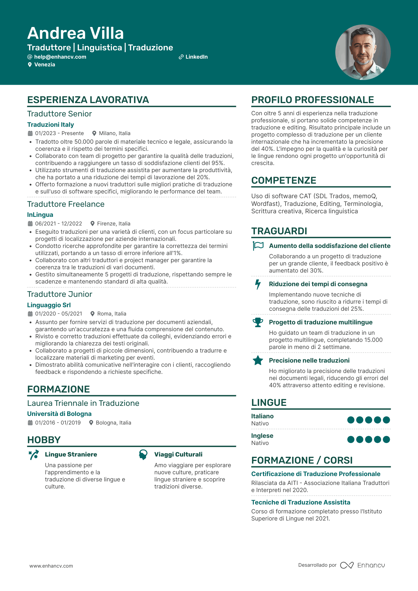 Traduttore | Linguistica | Traduzione Esempio di CV